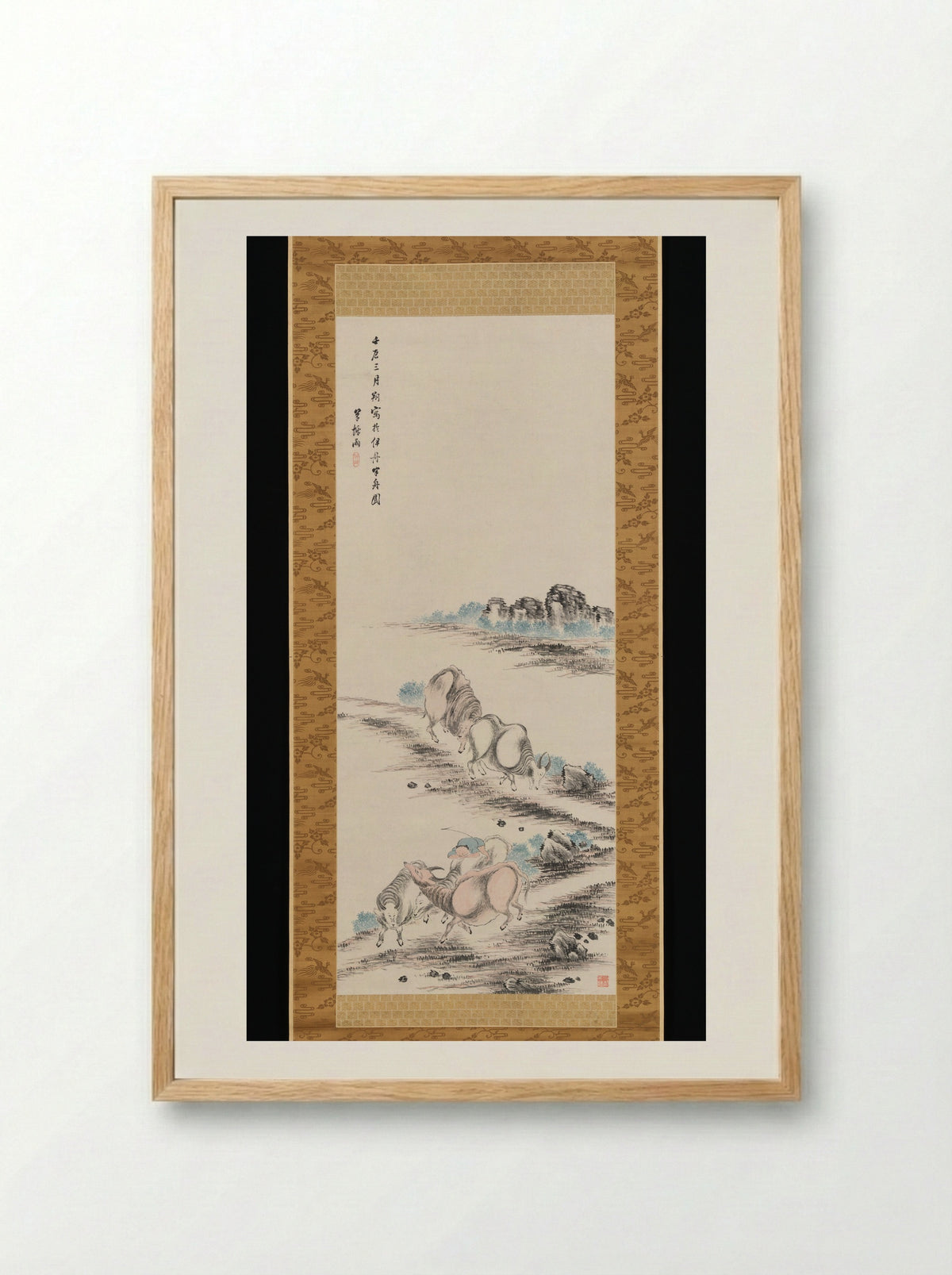 Herdboy and Water Buffaloes Returning Home - Takahashi Sōhei - Framed Print Wood