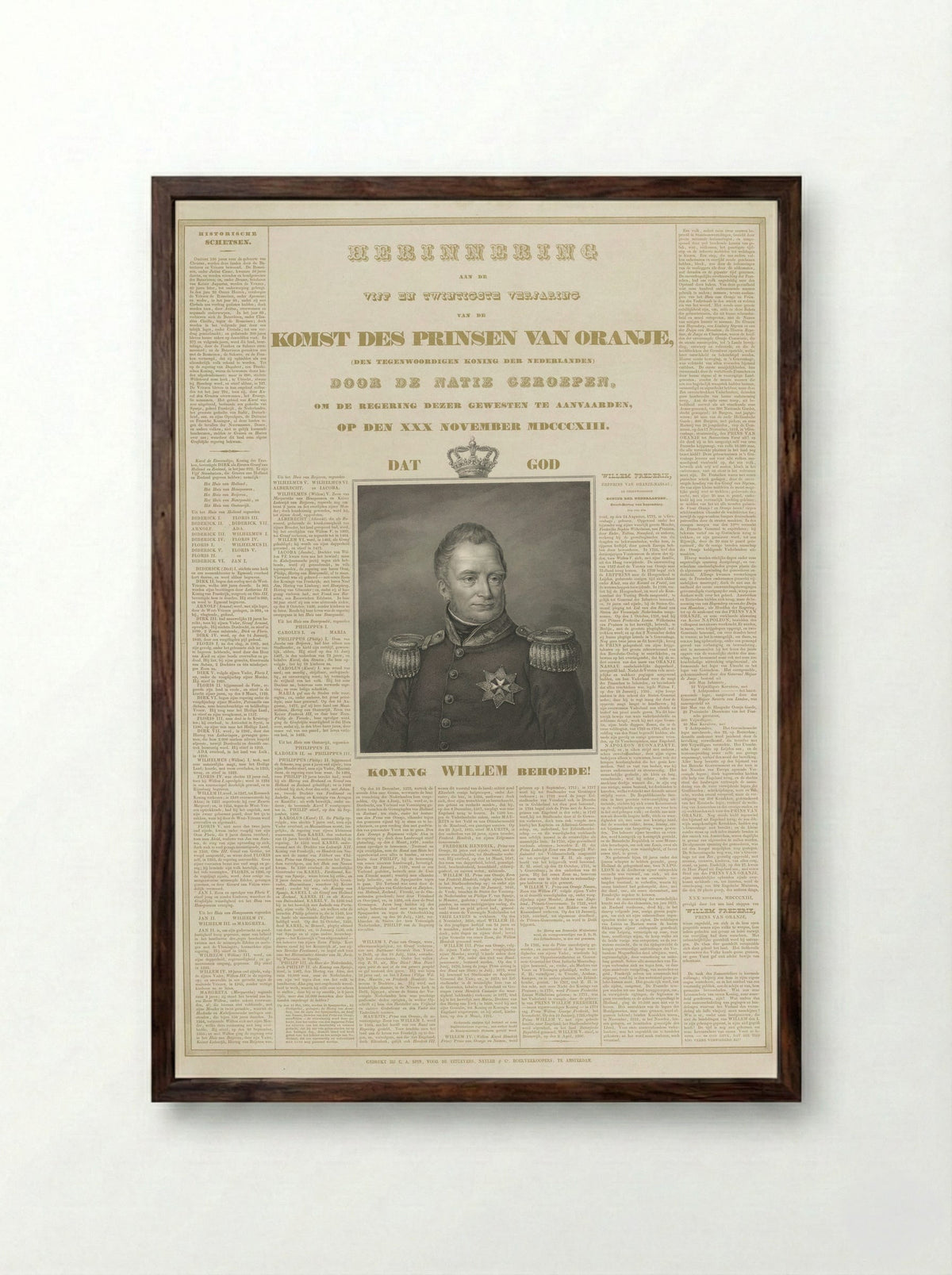 Herdenking van het 25-jarige regeringsjubileum van koning Willem I - Johannes Philippus Lange - Framed Print Dark Wood