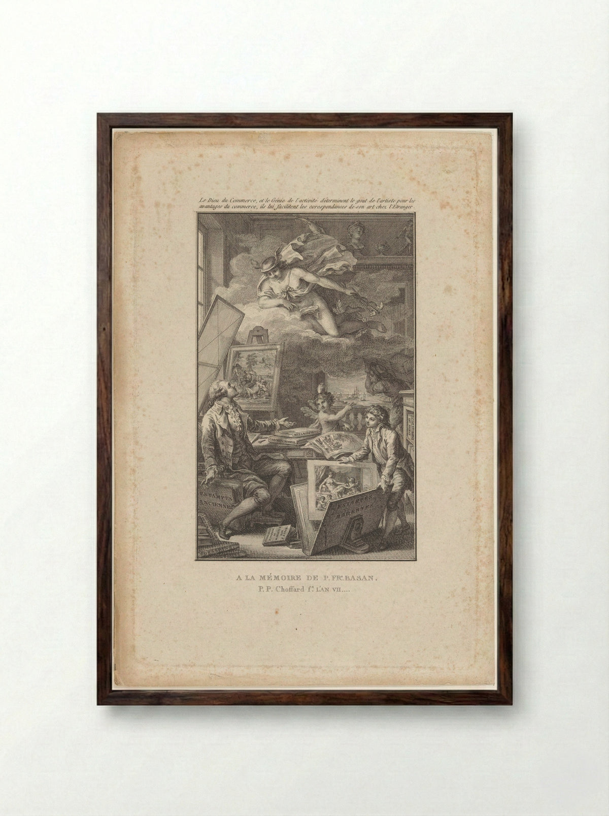Herdenkingsprent ter nagedachtenis van Pierre-François Basan - Pierre Philippe Choffard - Framed Print Dark Wood