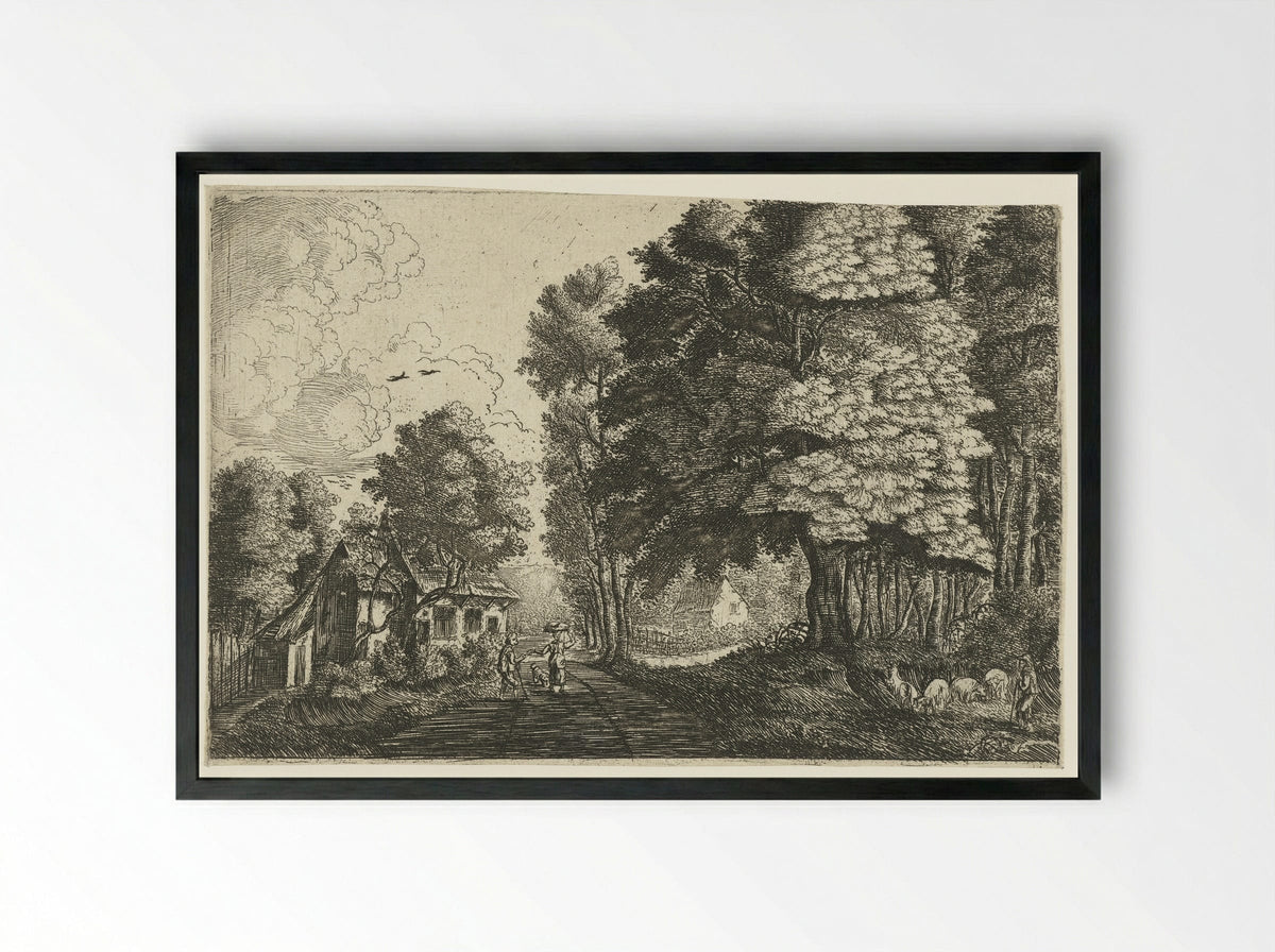 Herder bij een bosrand - Jean Baptiste Bonnecroy - Framed Print Black