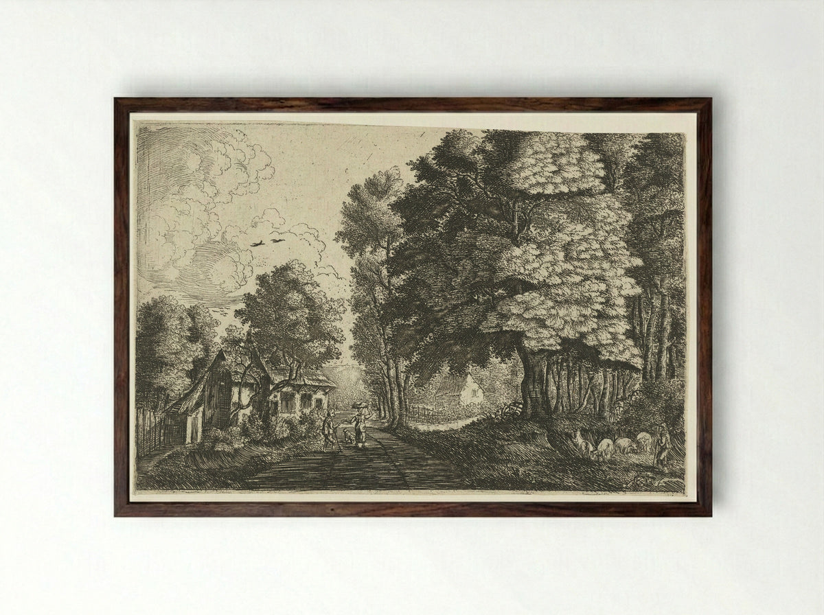Herder bij een bosrand - Jean Baptiste Bonnecroy - Framed Print Dark Wood