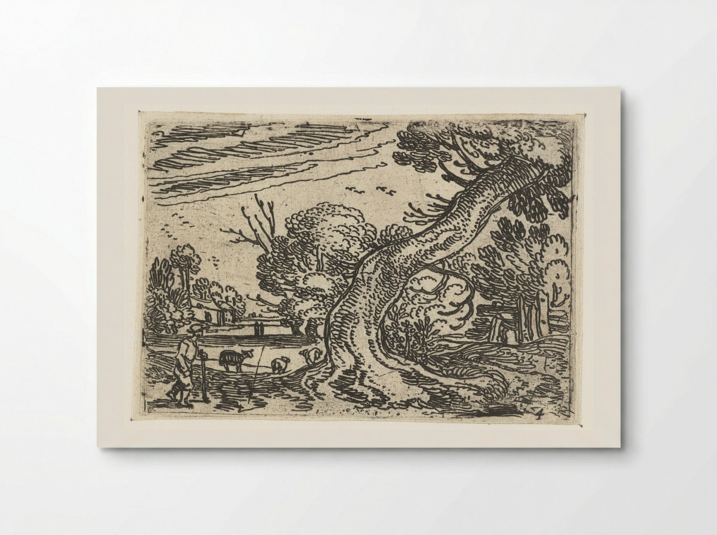 Herder bij een schuin overhangende boom - Esaias van de Velde - Poster