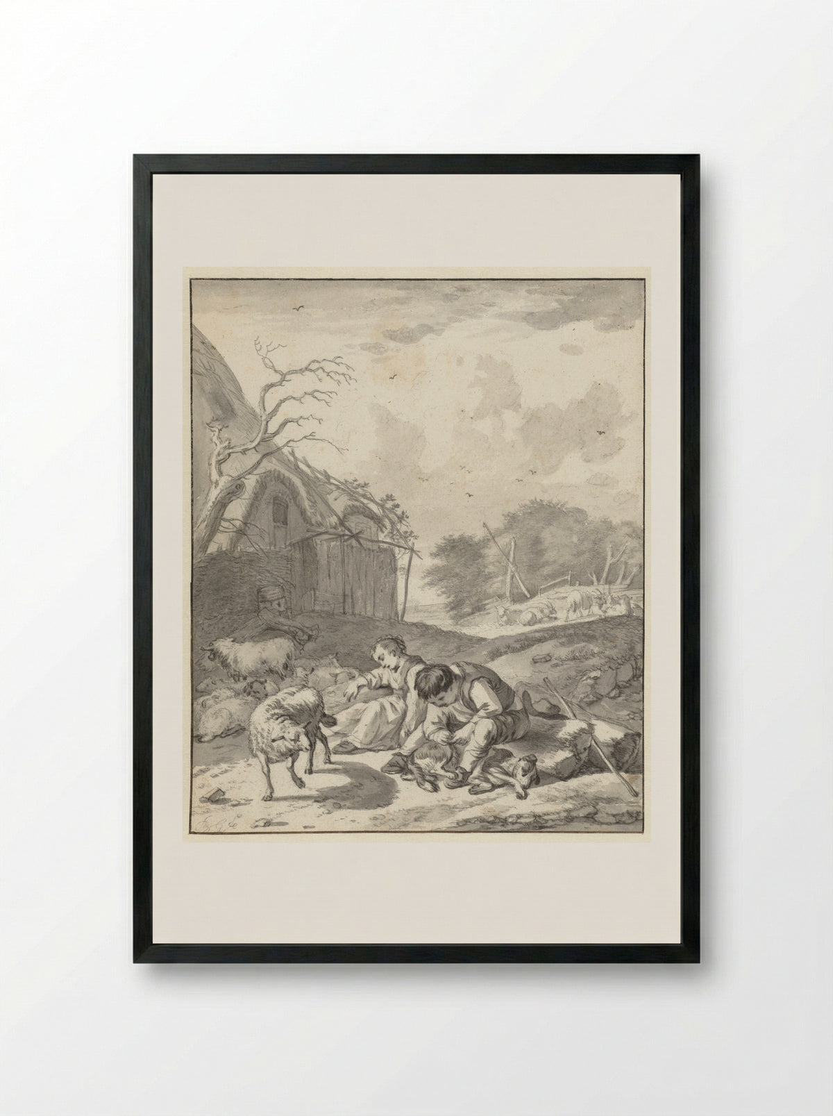 Herder en een herderin - Barent Gael - Framed Print Black