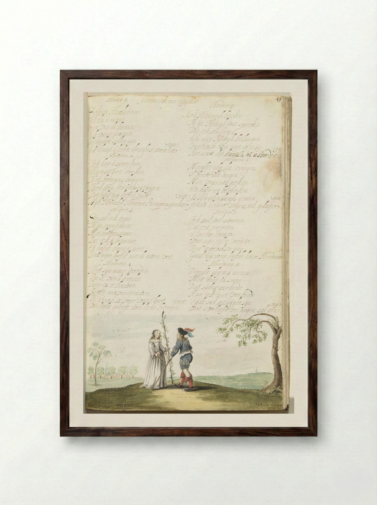 Herder en herderin in gesprek - Gesina ter Borch - Framed Print Dark Wood