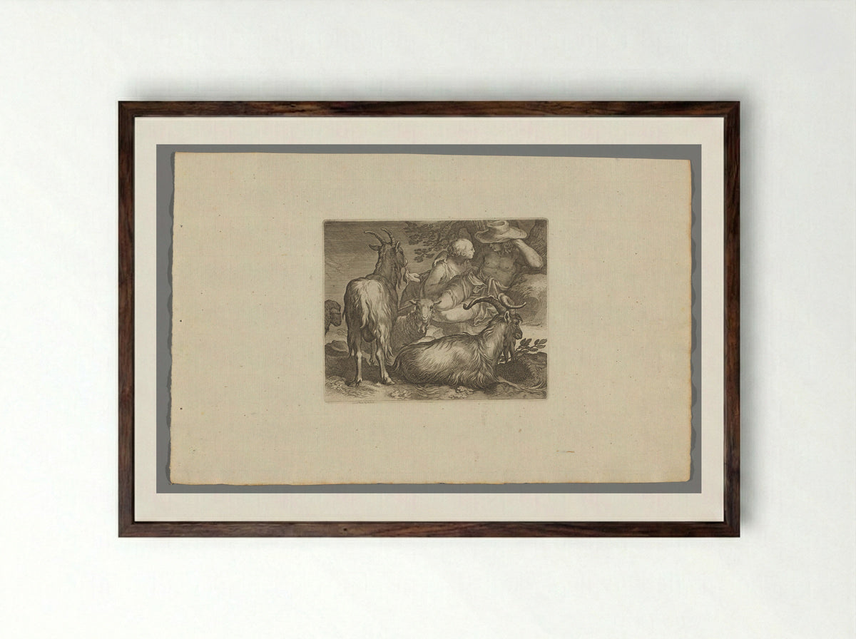 Herder en herderin met geiten - Boëtius Adamsz. Bolswert - Framed Print Dark Wood