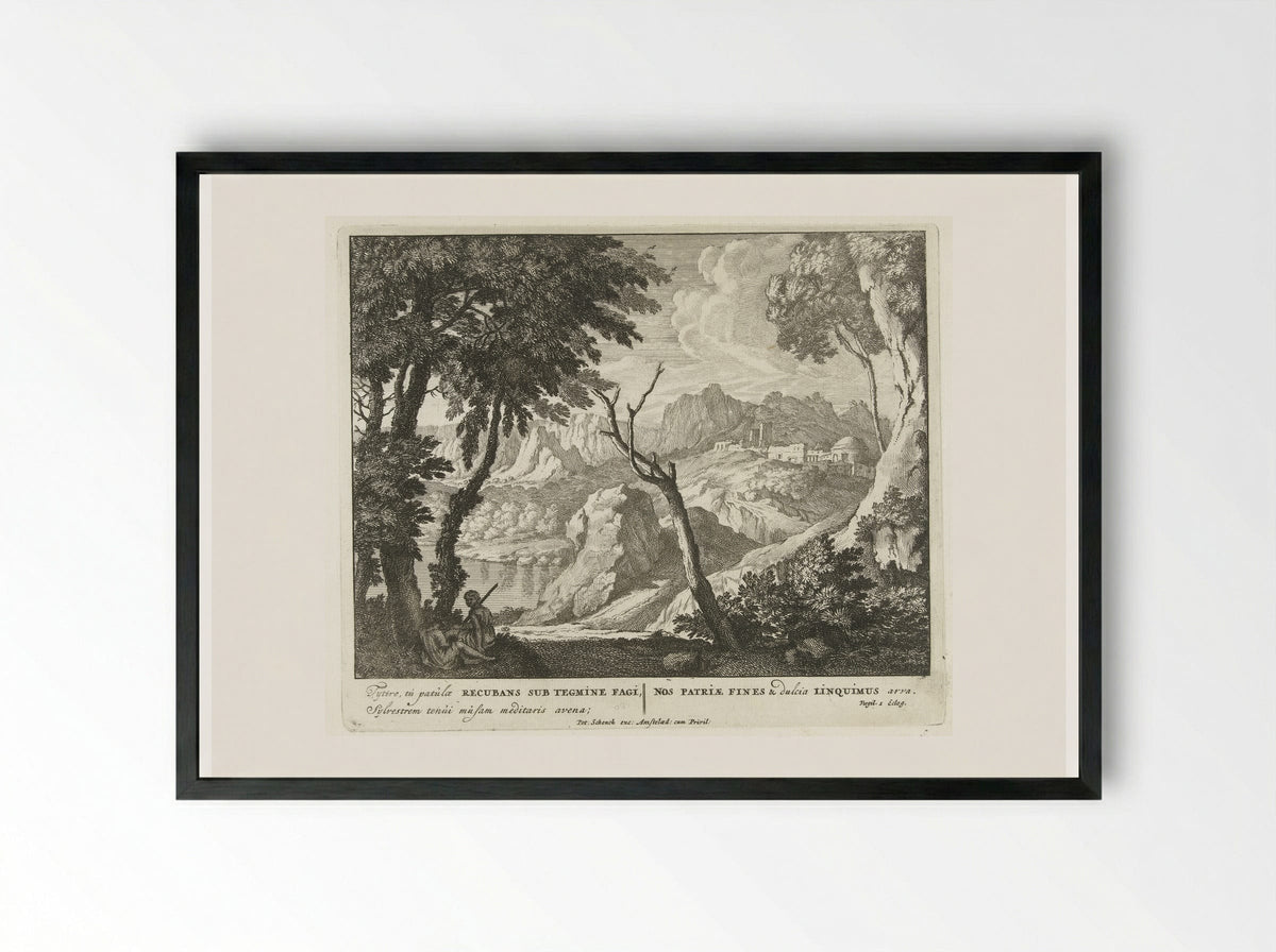 Herder en herderin rusten uit bij een boom - Jan van Call (I) - Framed Print Black