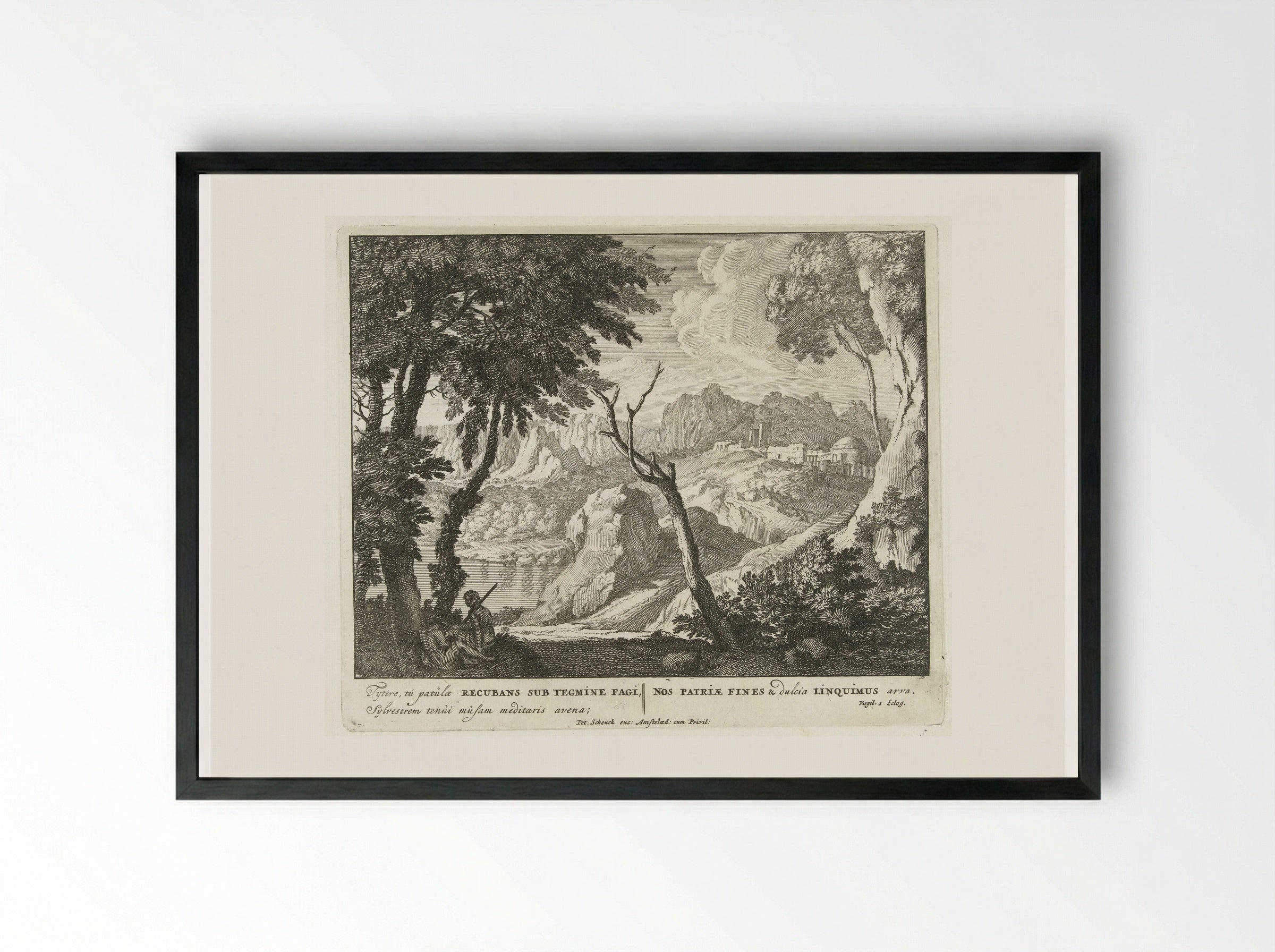 Herder en herderin rusten uit bij een boom - Jan van Call (I) - Framed Print Black