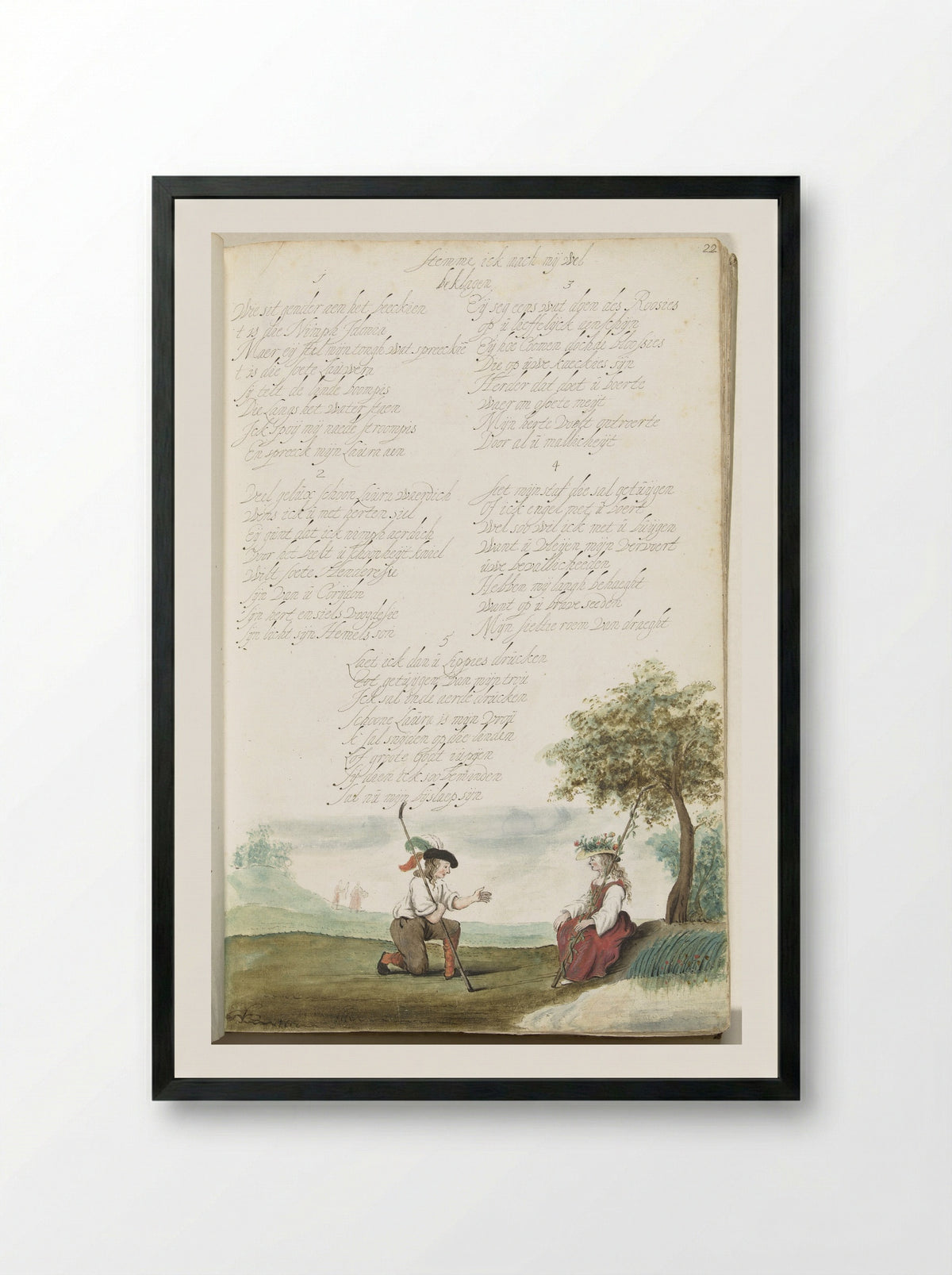 Herder knielend voor een herderin - Gesina ter Borch - Framed Print Black
