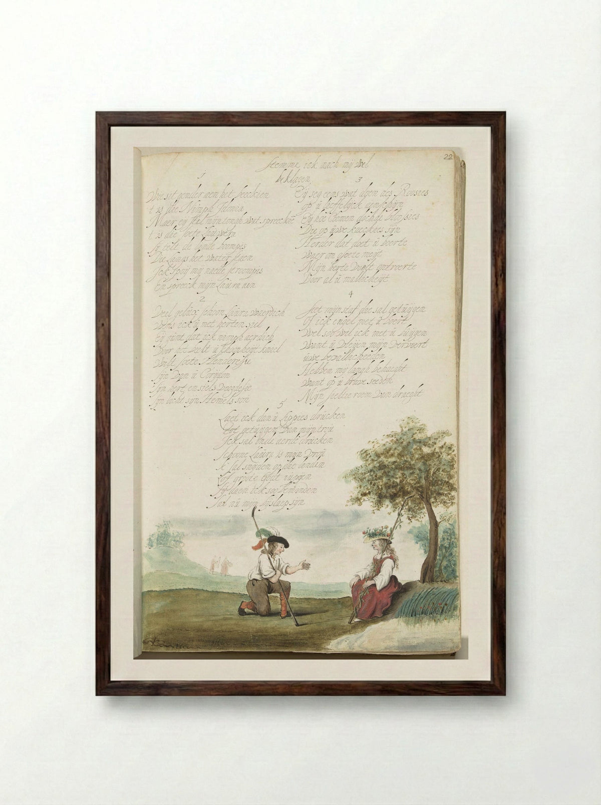 Herder knielend voor een herderin - Gesina ter Borch - Framed Print Dark Wood