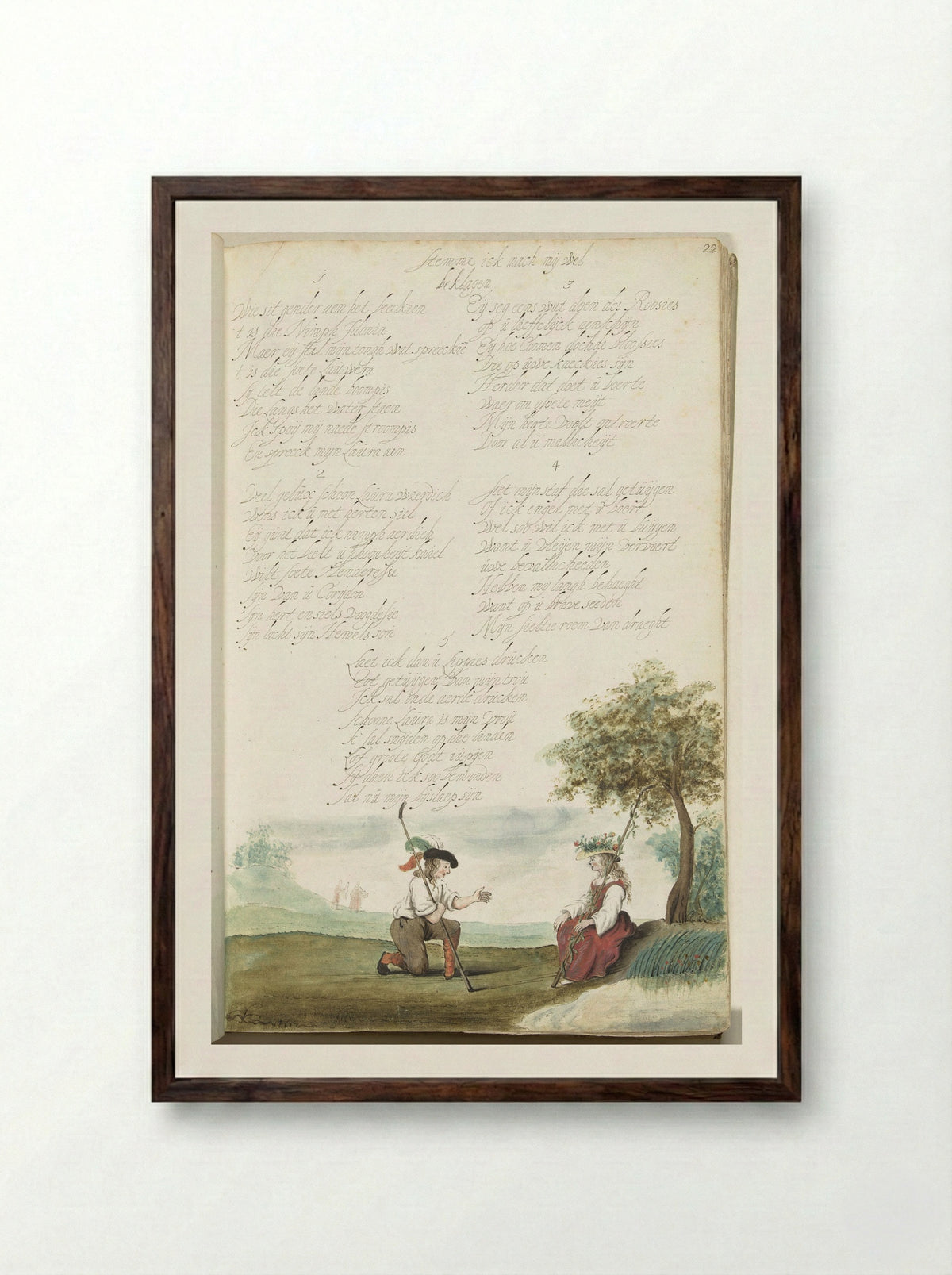 Herder knielend voor een herderin - Gesina ter Borch - Framed Print Dark Wood