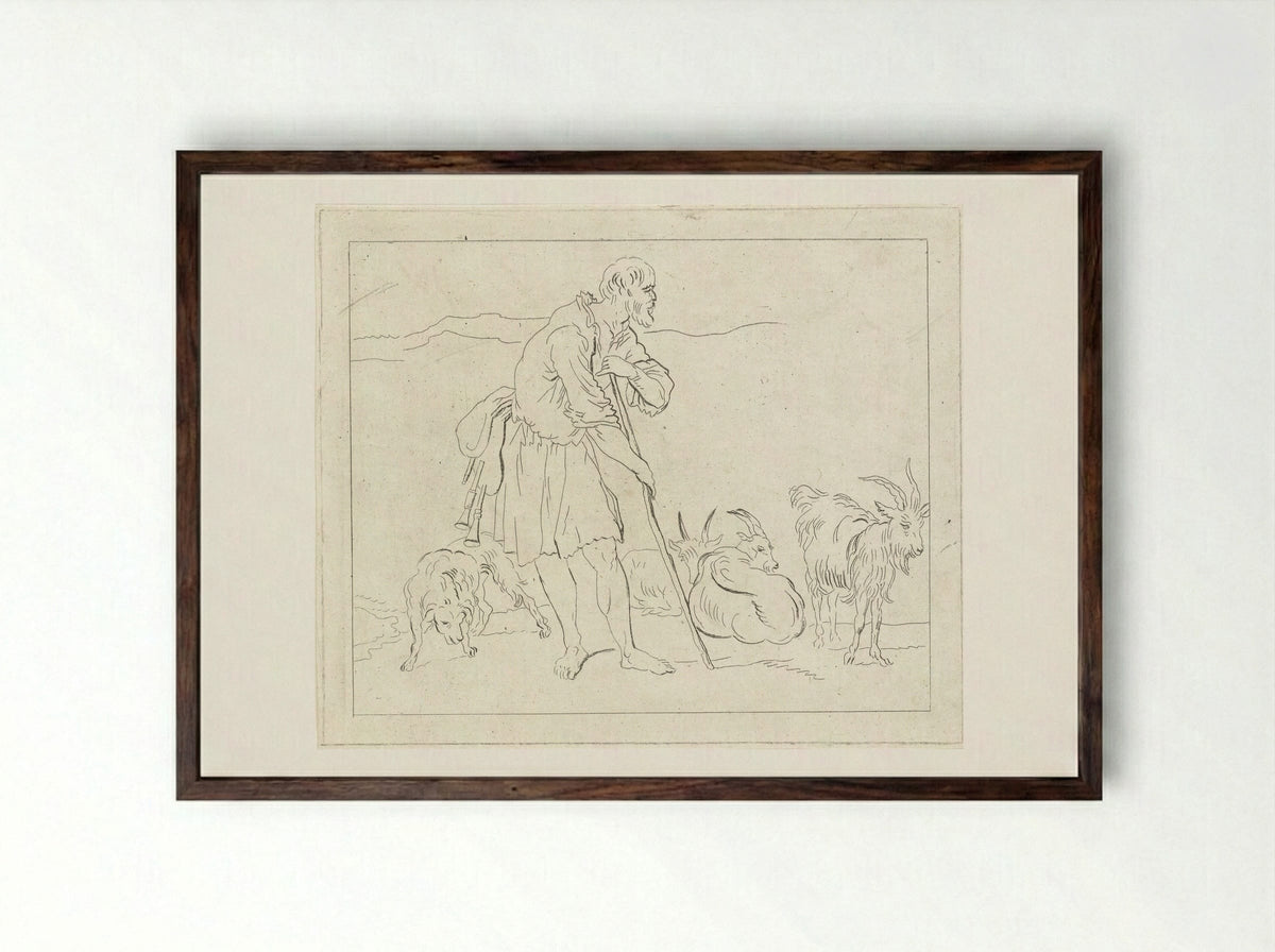 Herder met geiten - Anthonie van den Bos - Framed Print Dark Wood