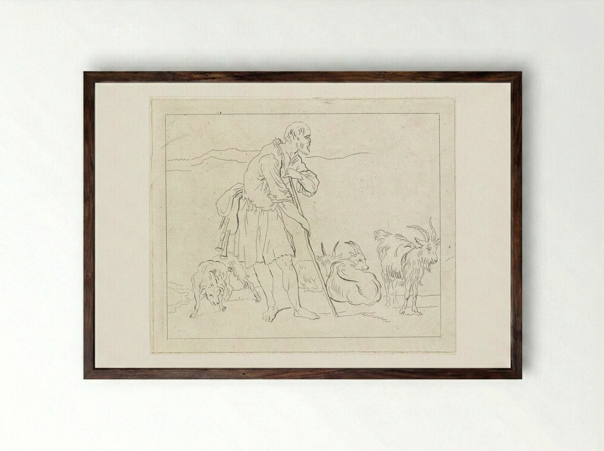 Herder met geiten - Anthonie van den Bos - Framed Print Dark Wood