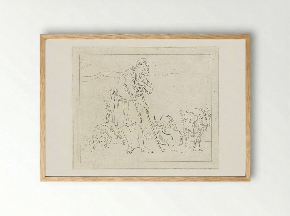 Herder met geiten - Anthonie van den Bos - Framed Print Wood
