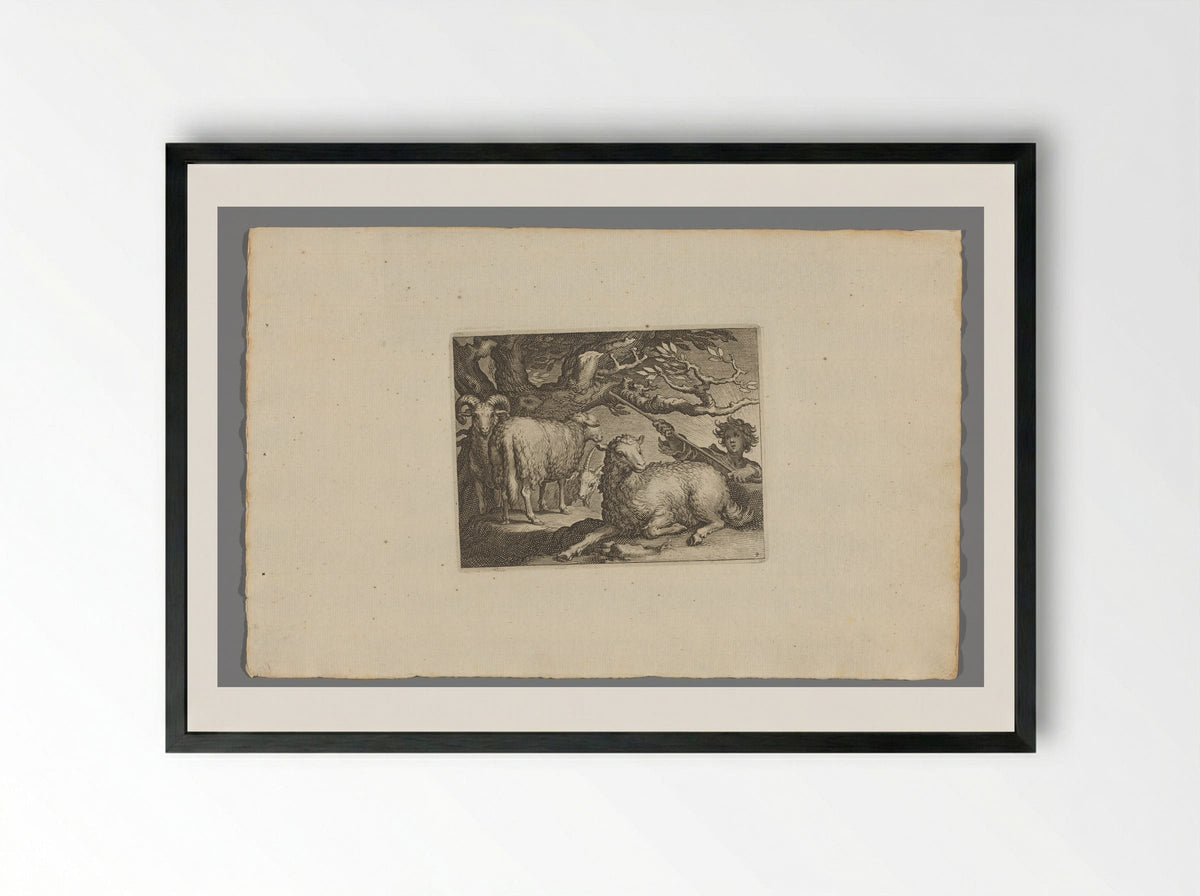 Herder met schapen (Shepherd with Sheep) - Boëtius Adamsz. Bolswert - Framed Print Black