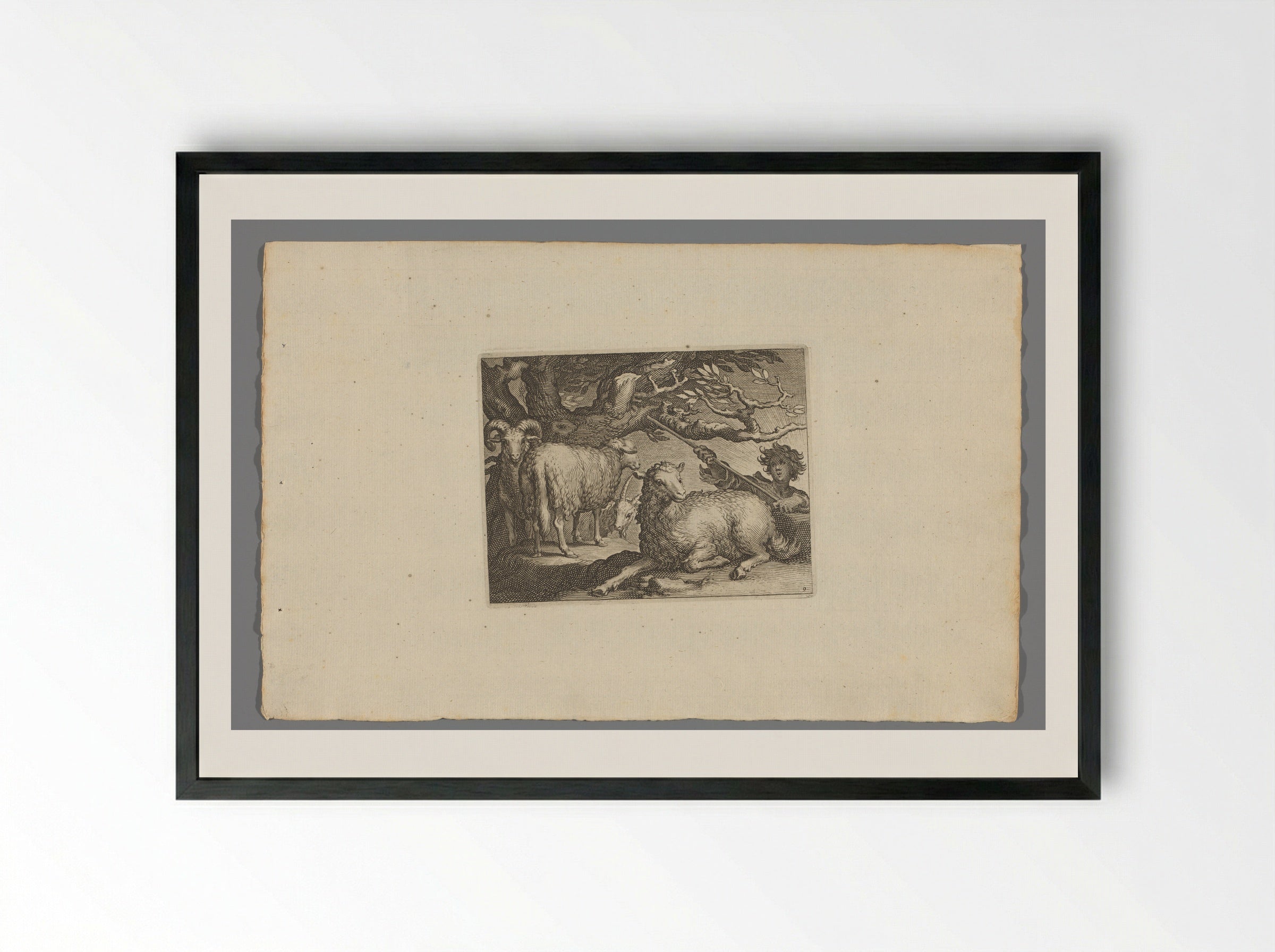 Herder met schapen (Shepherd with Sheep) - Boëtius Adamsz. Bolswert - Framed Print Black