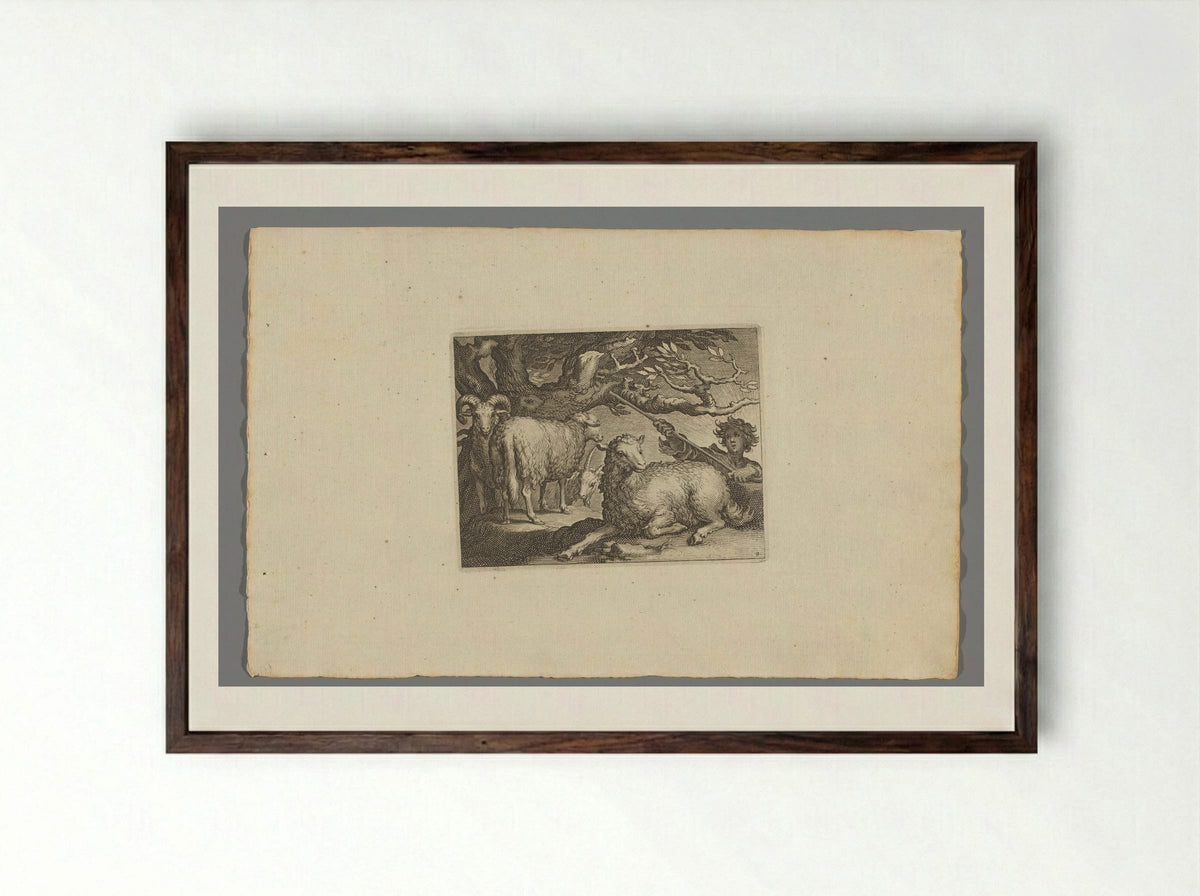 Herder met schapen (Shepherd with Sheep) - Boëtius Adamsz. Bolswert - Framed Print Dark Wood