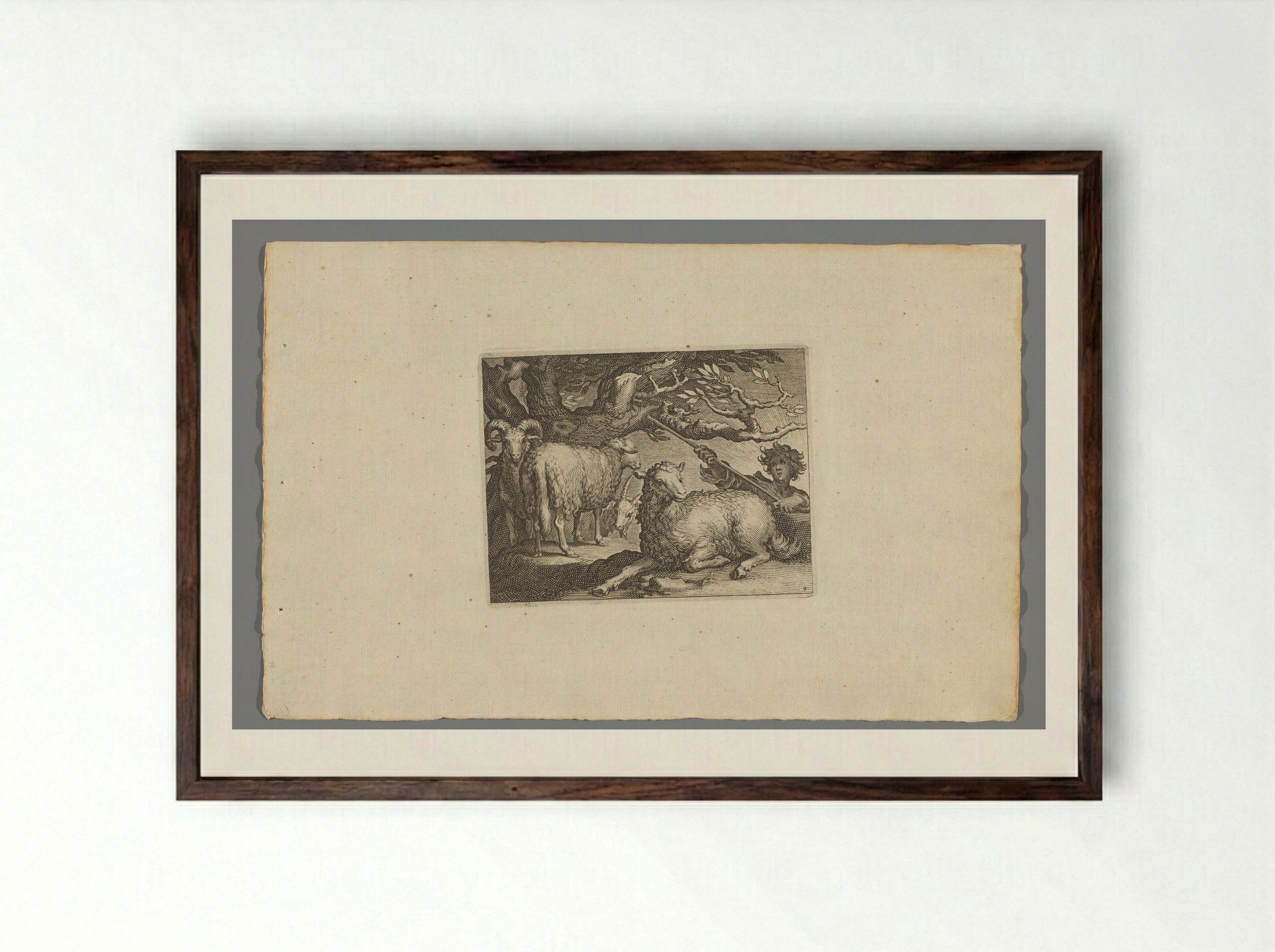 Herder met schapen (Shepherd with Sheep) - Boëtius Adamsz. Bolswert - Framed Print Dark Wood