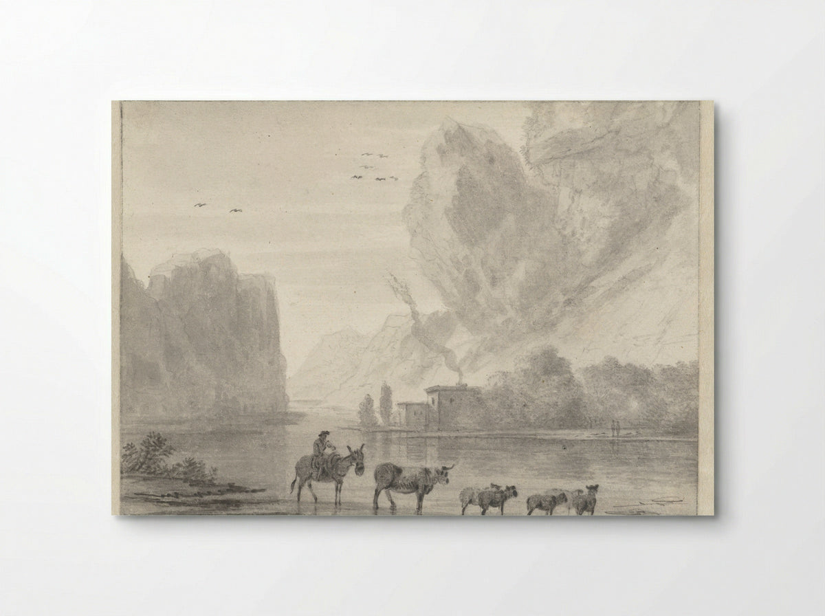 Herder met vee aan de oever van een rivier - Hendrik van der Straaten - Poster