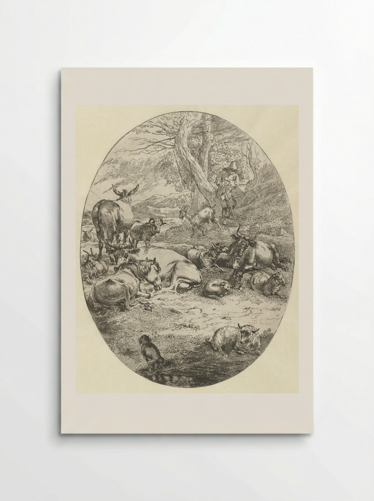 Herder met vee rust bij twee bomen - Abraham Jansz Begeyn - Poster