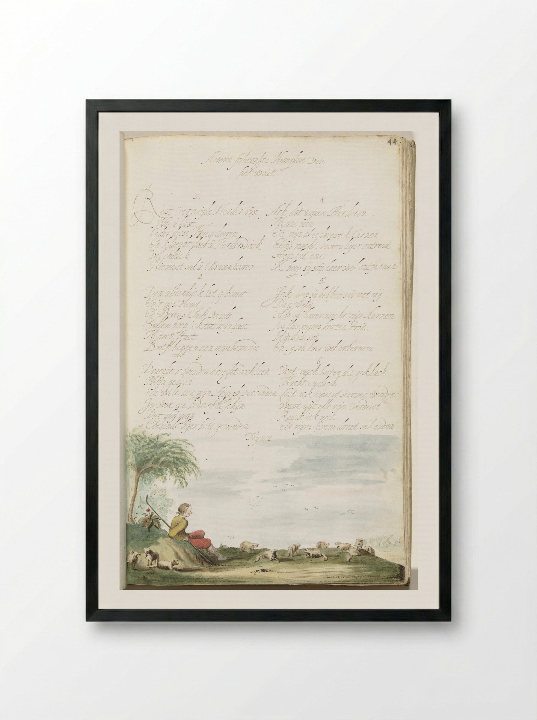 Herder op een heuveltje, kijkend naar zijn schapen - Gesina ter Borch - Framed Print Black