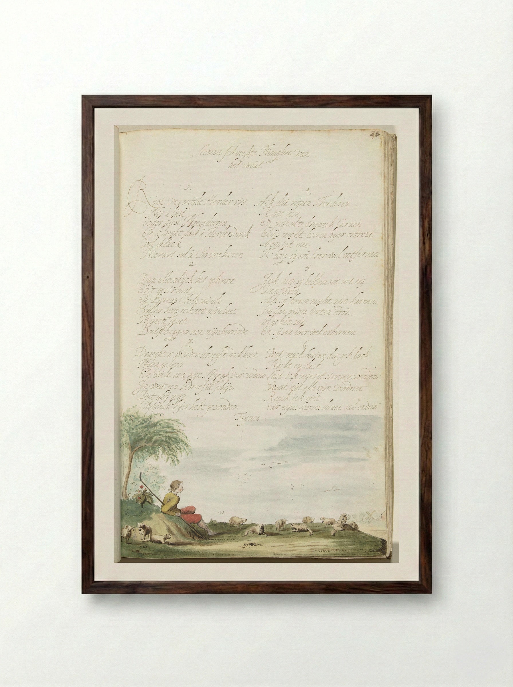 Herder op een heuveltje, kijkend naar zijn schapen - Gesina ter Borch - Framed Print Dark Wood