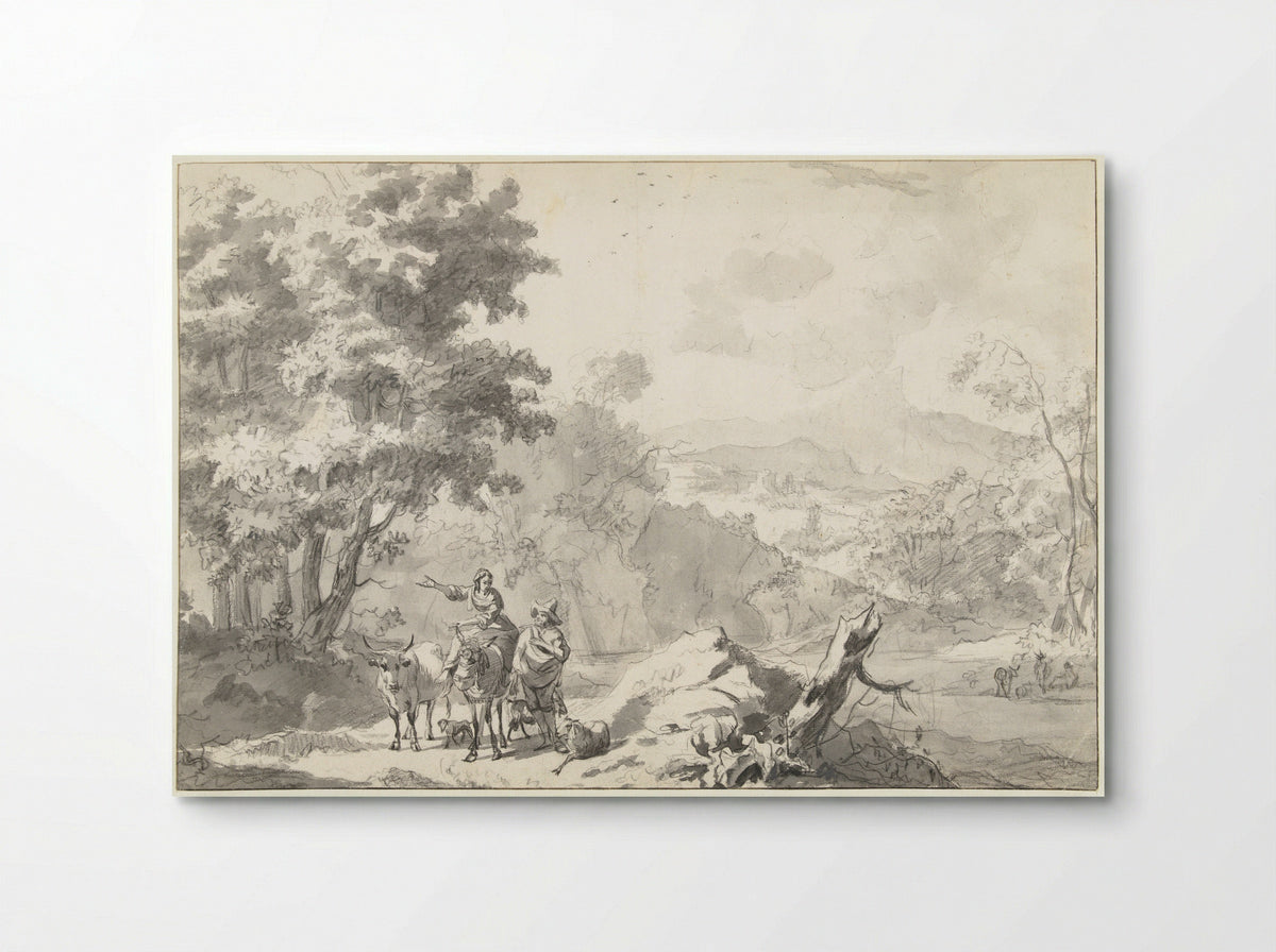 Herders en vee in een zuidelijk landschap - Abraham Jansz Begeyn - Poster