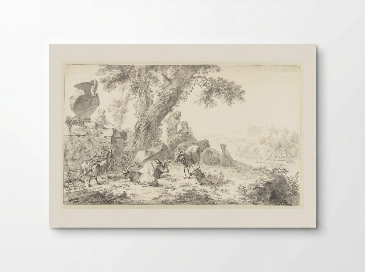 Herders met kudde onder een boom - Simon van der Does - Poster