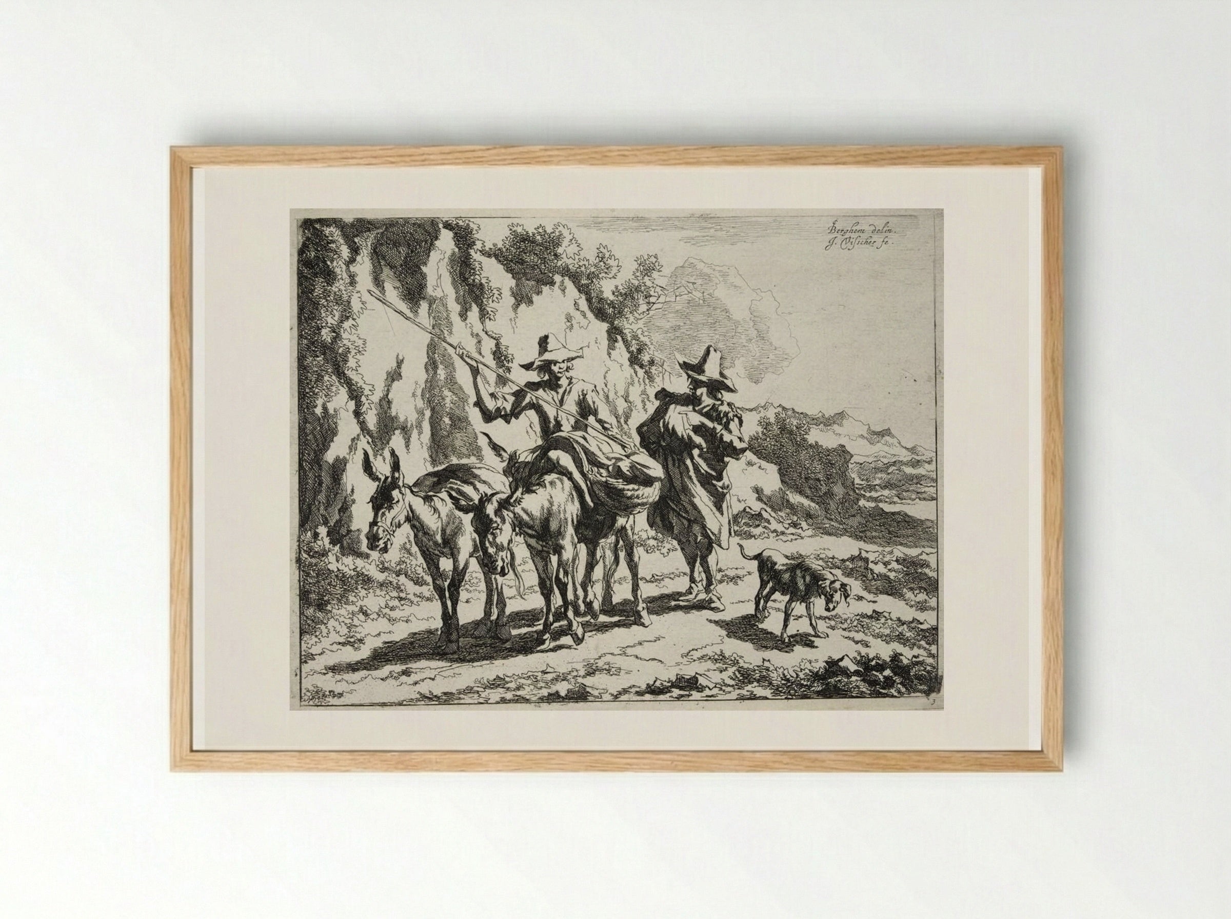 Herdsman Addressing a Young Herdsman Riding a Donkey - Johannes Visscher - Framed Print Wood