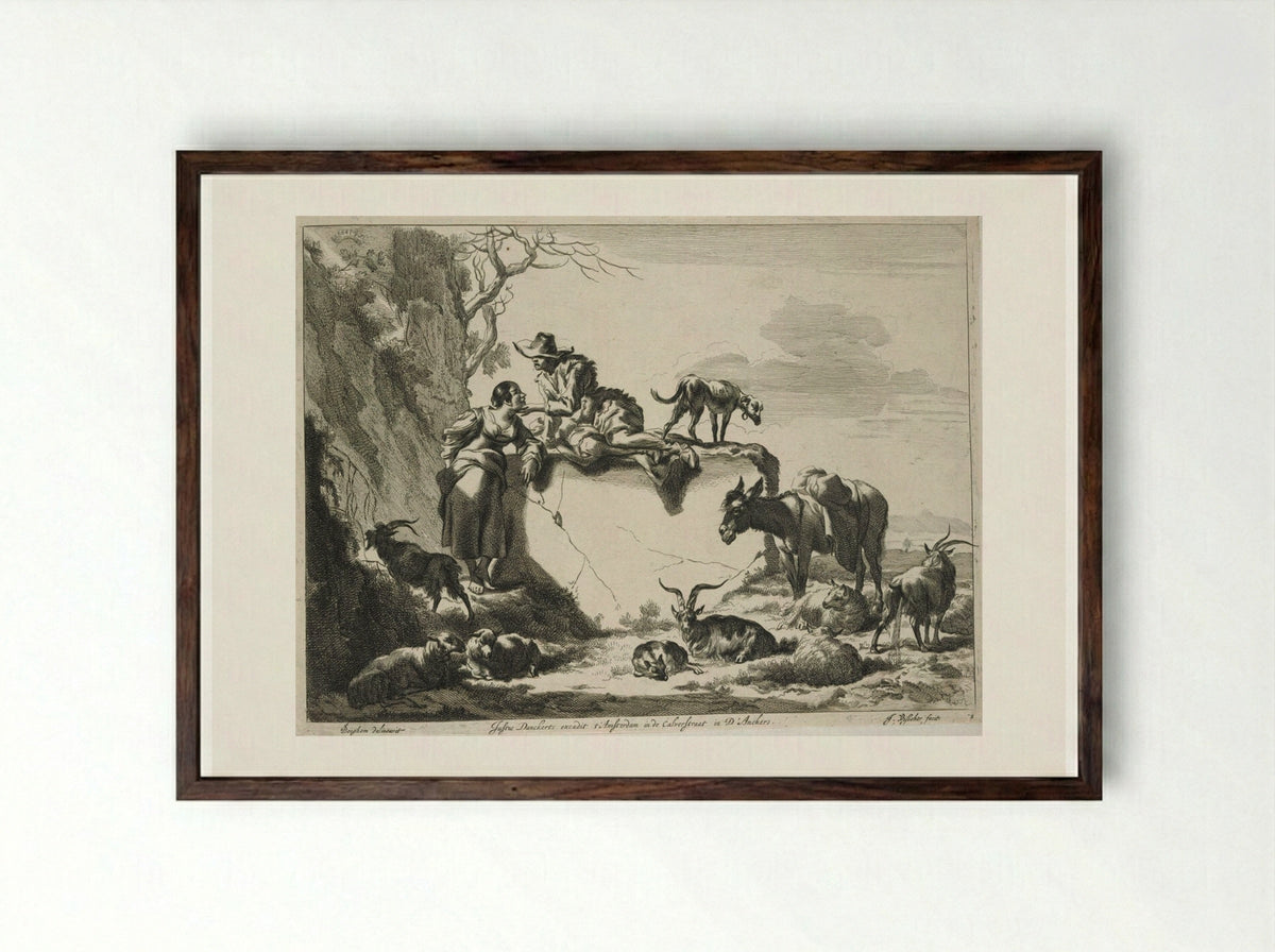 Herdsman Caressing a Girl - Johannes Visscher - Framed Print Dark Wood