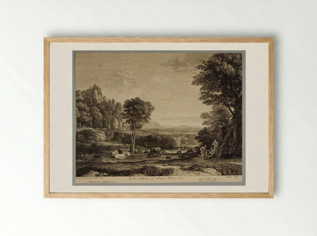 Herdsman Instructing a Shepherdess to Play on the Pipe - François Vivares - Framed Print Wood