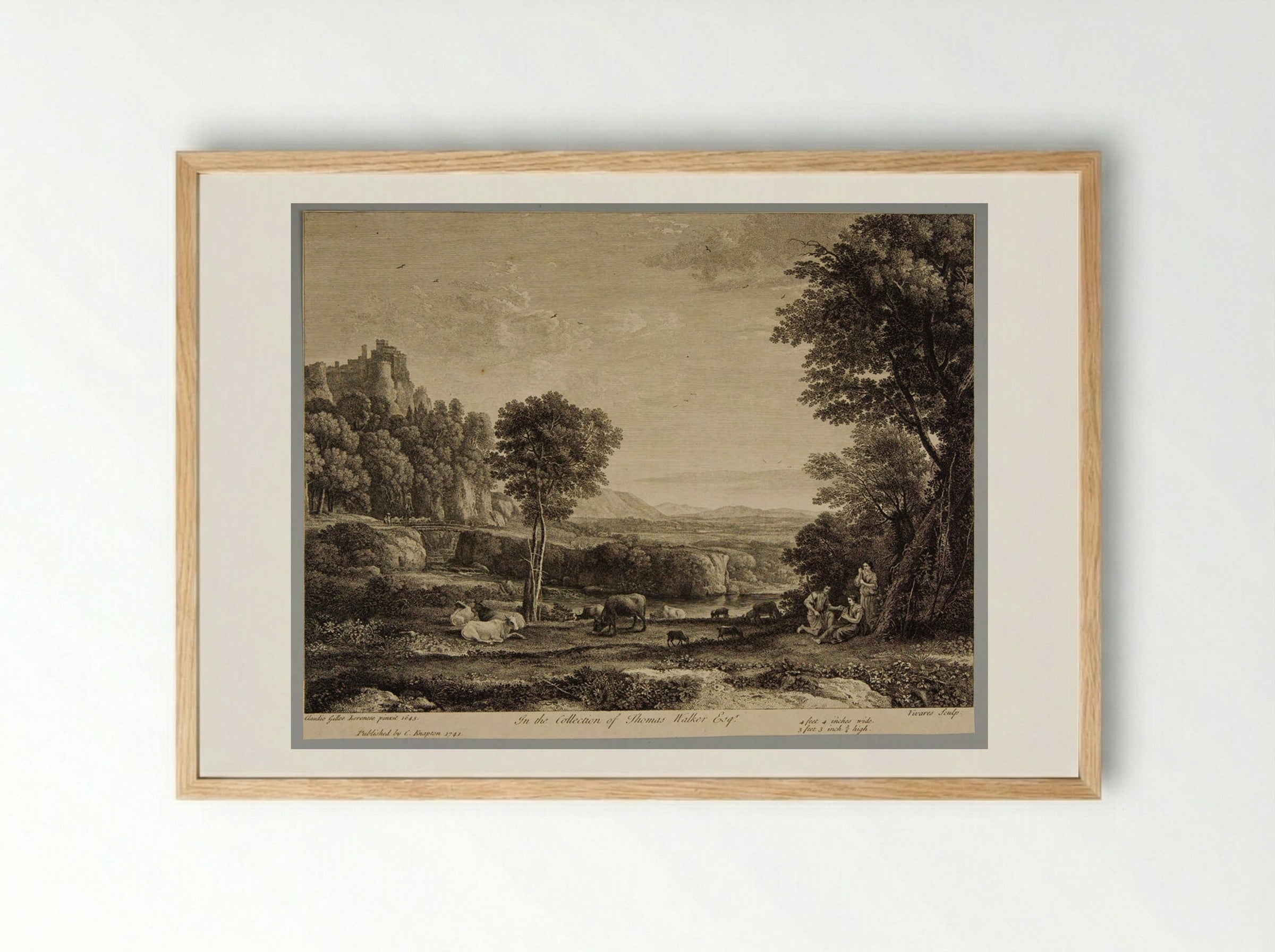 Herdsman Instructing a Shepherdess to Play on the Pipe - François Vivares - Framed Print Wood
