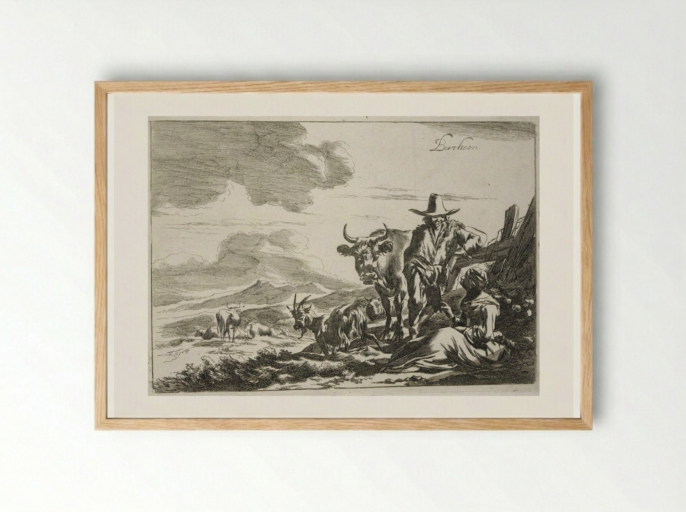 Herdsman Talking to a Seated Woman - Johannes Visscher - Framed Print Wood