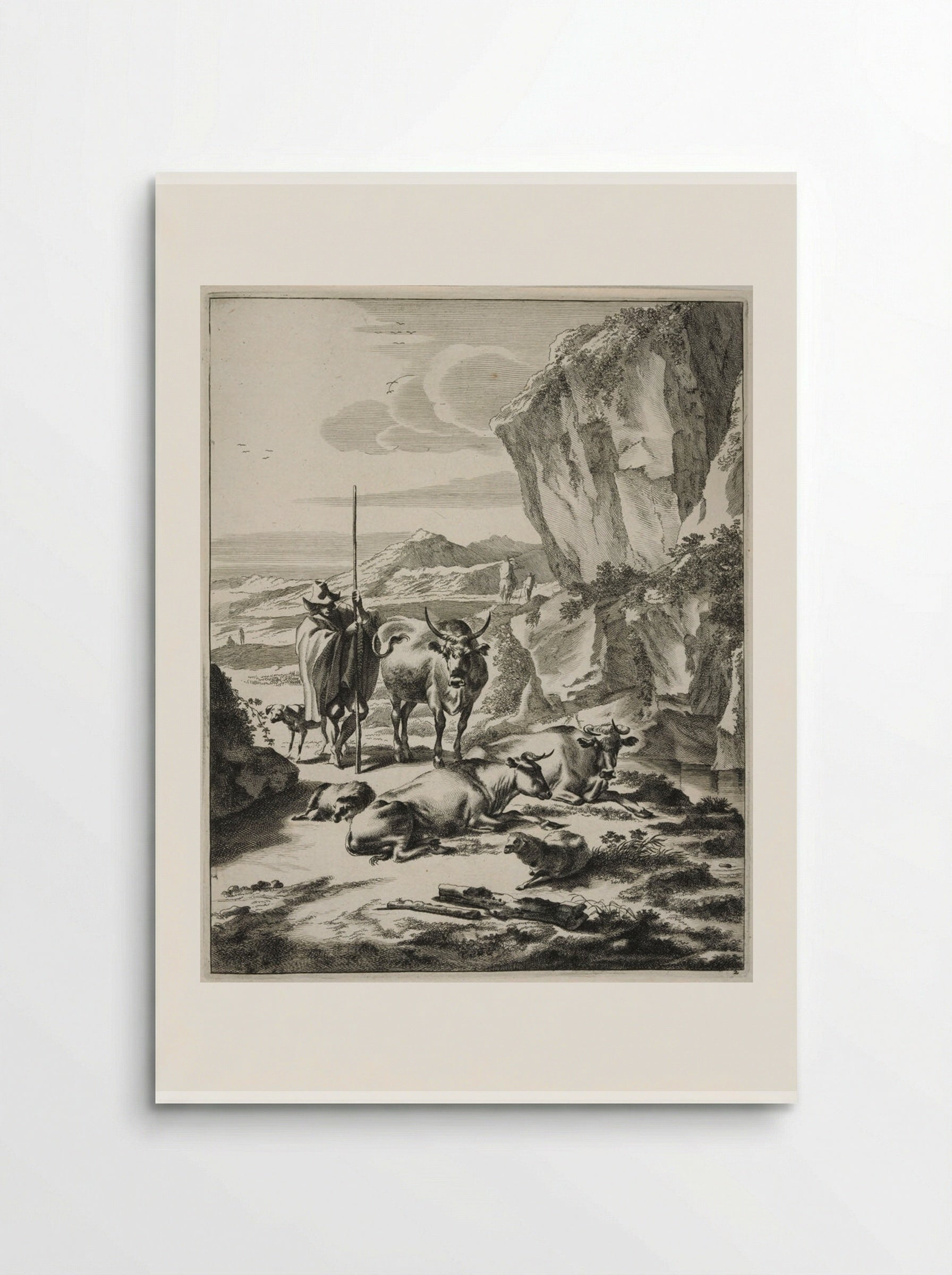 Herdsman with his Staff, in Rocky Landscape - Johannes Visscher - Poster