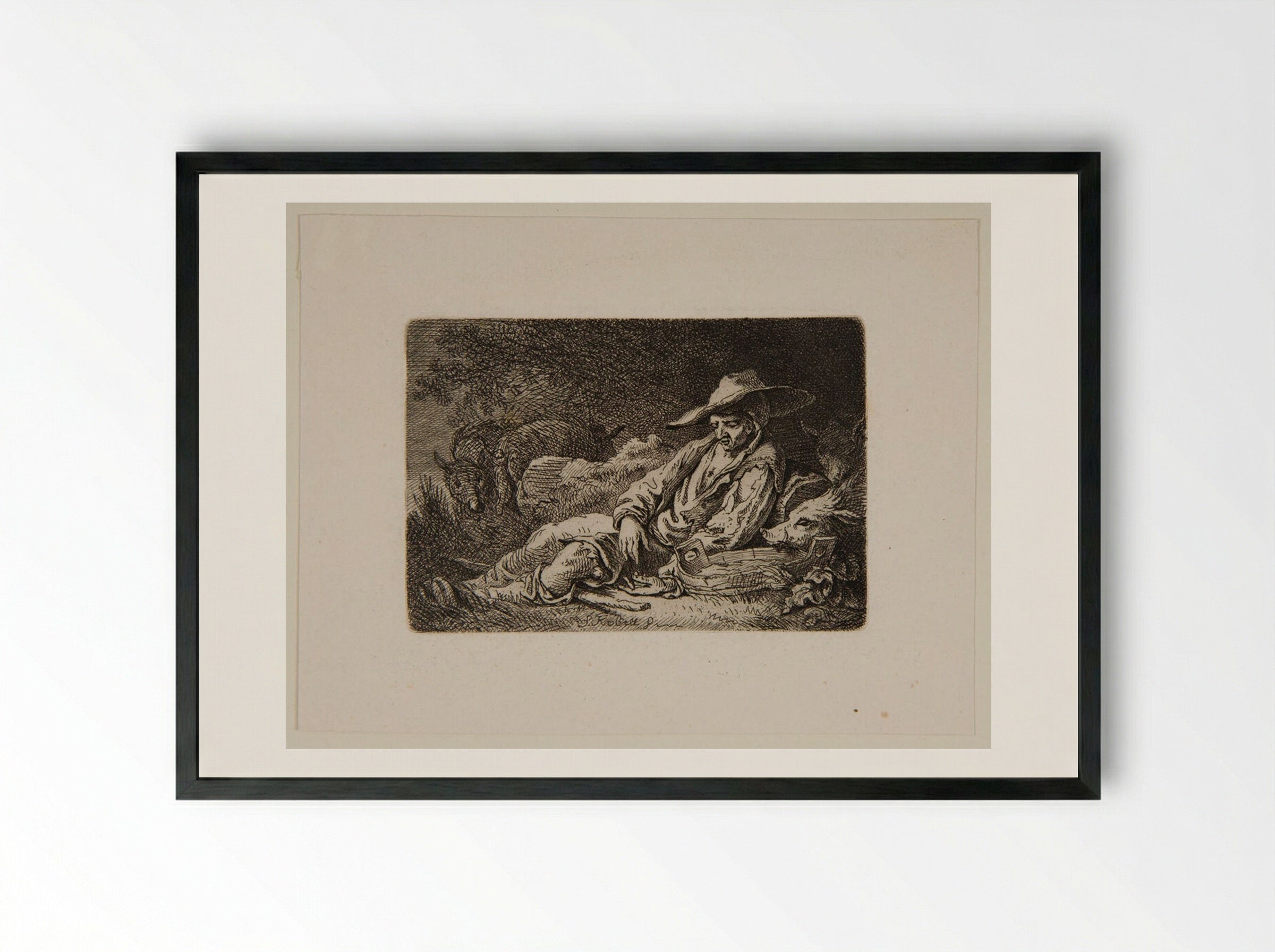 Herdsman with his Swine - Ferdinand Kobell - Framed Print Black