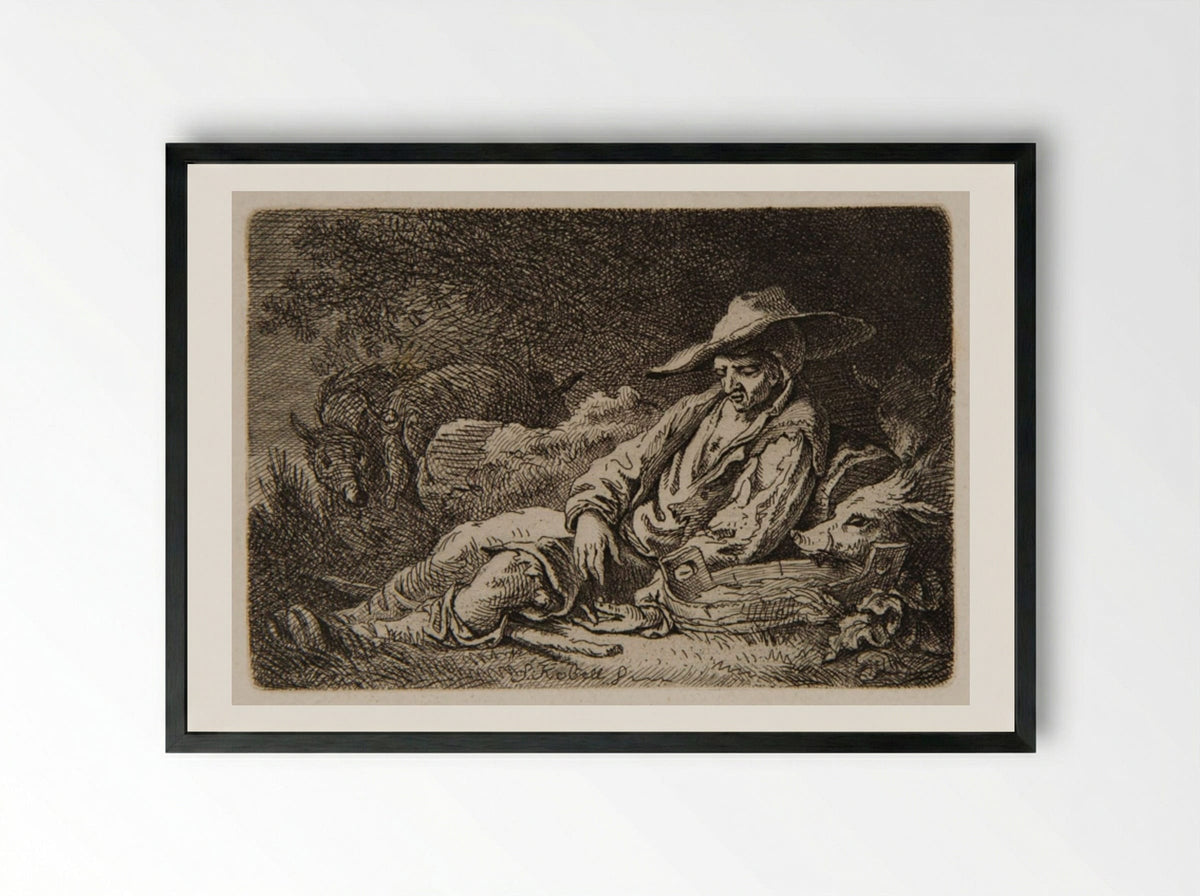 Herdsman with his Swine - Ferdinand Kobell - Framed Print Black