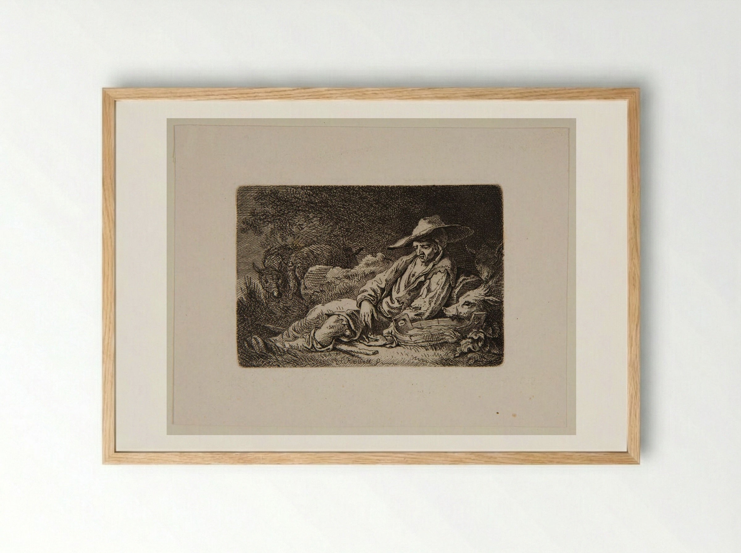 Herdsman with his Swine - Ferdinand Kobell - Framed Print Wood