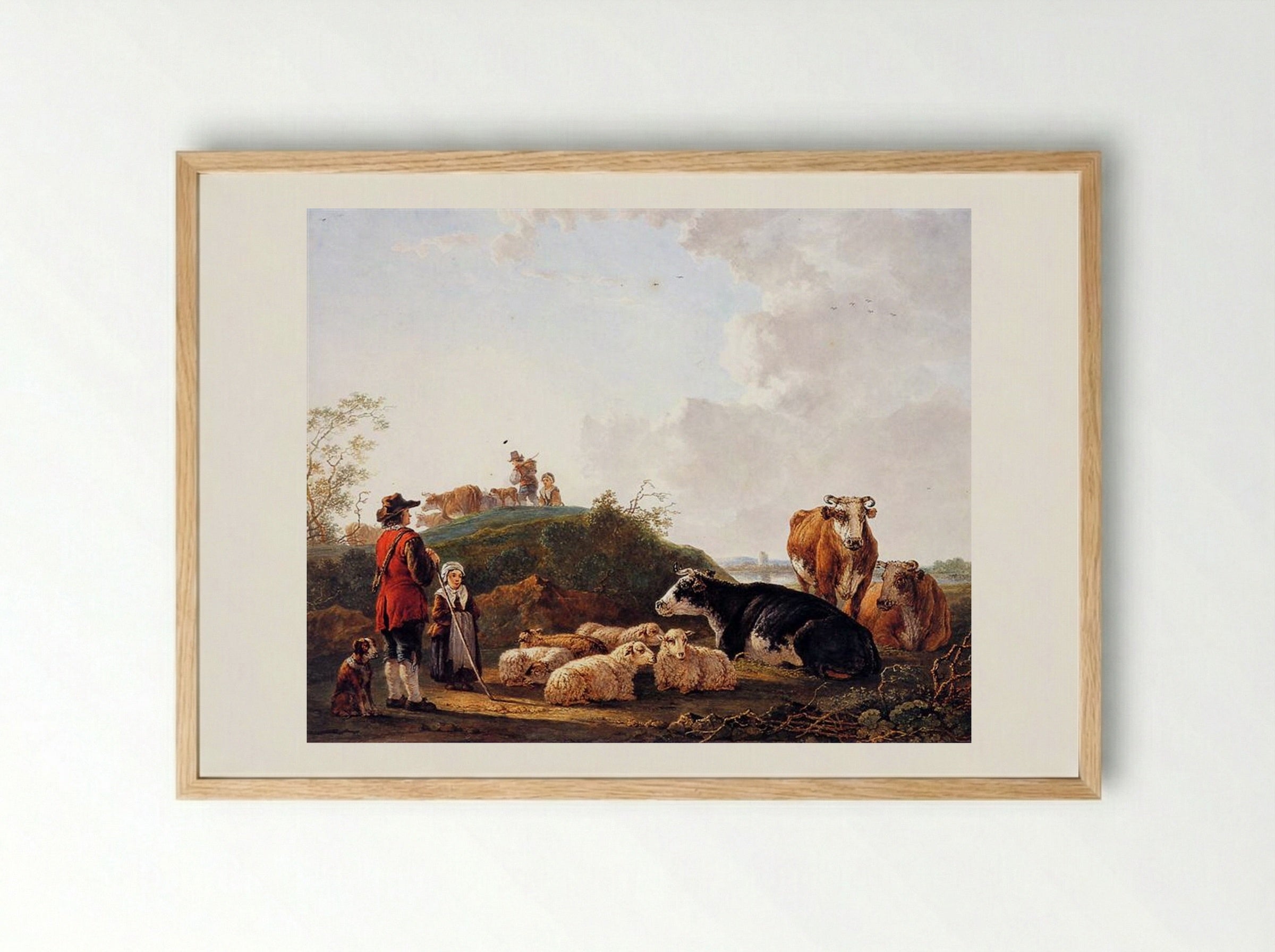 Herdsman with resting cattle - Jacob van Strij - Framed Print Wood
