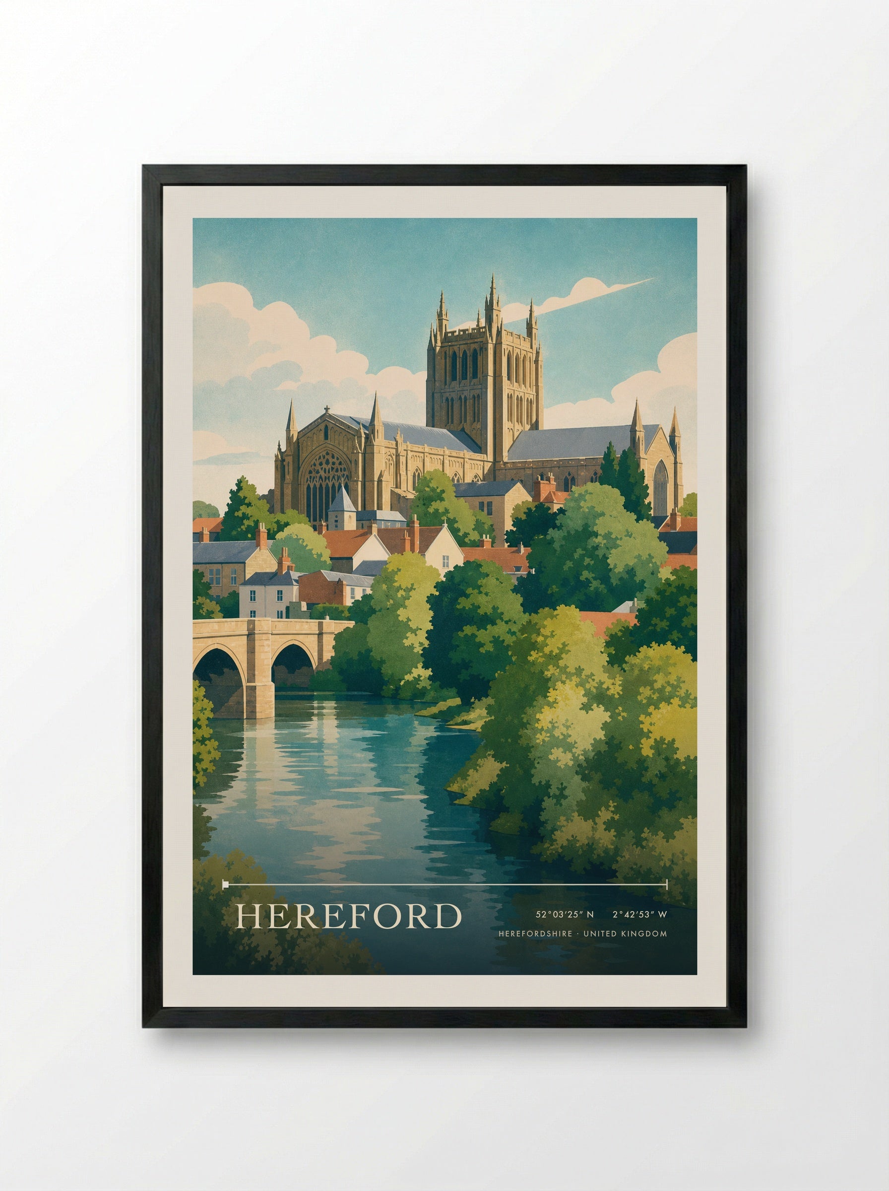 Hereford Herefordshire United Kingdom Travel Poster - Framed Print Black