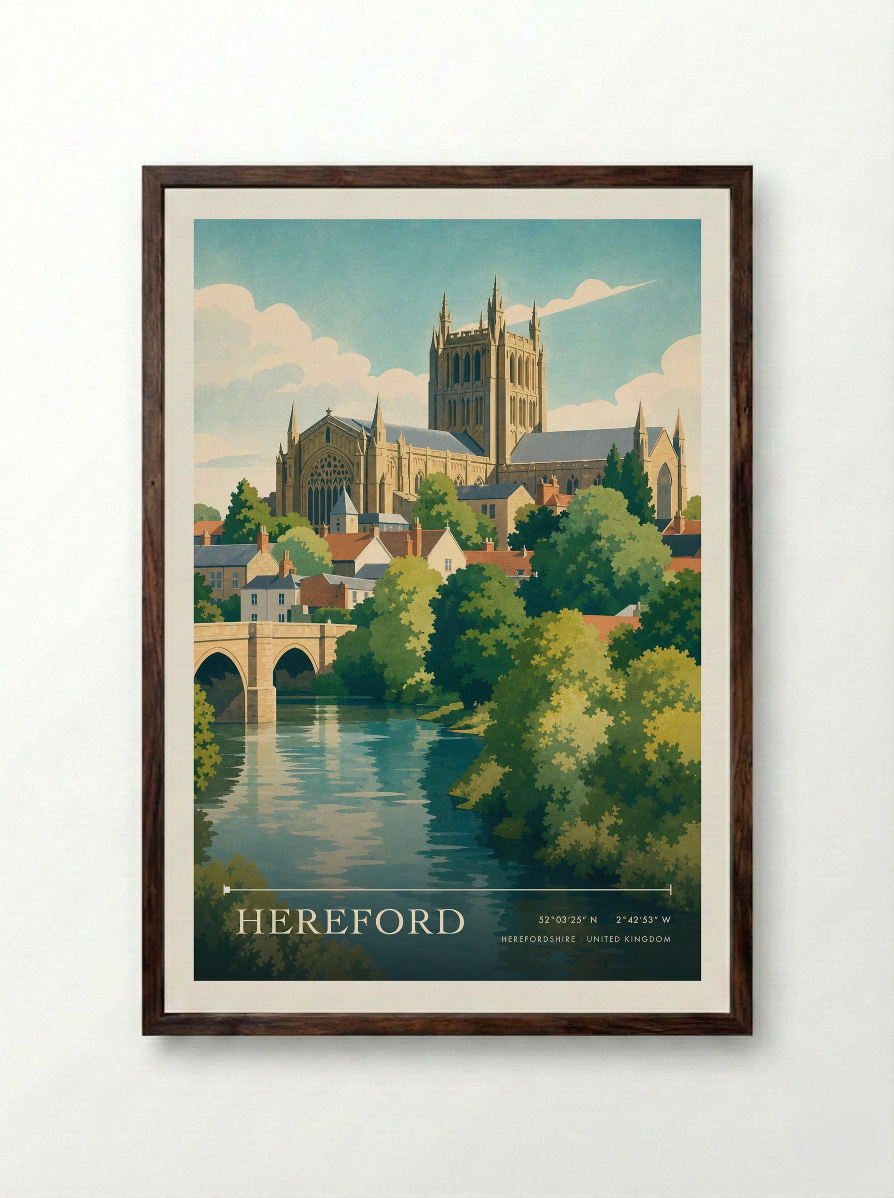 Hereford Herefordshire United Kingdom Travel Poster - Framed Print Dark Wood