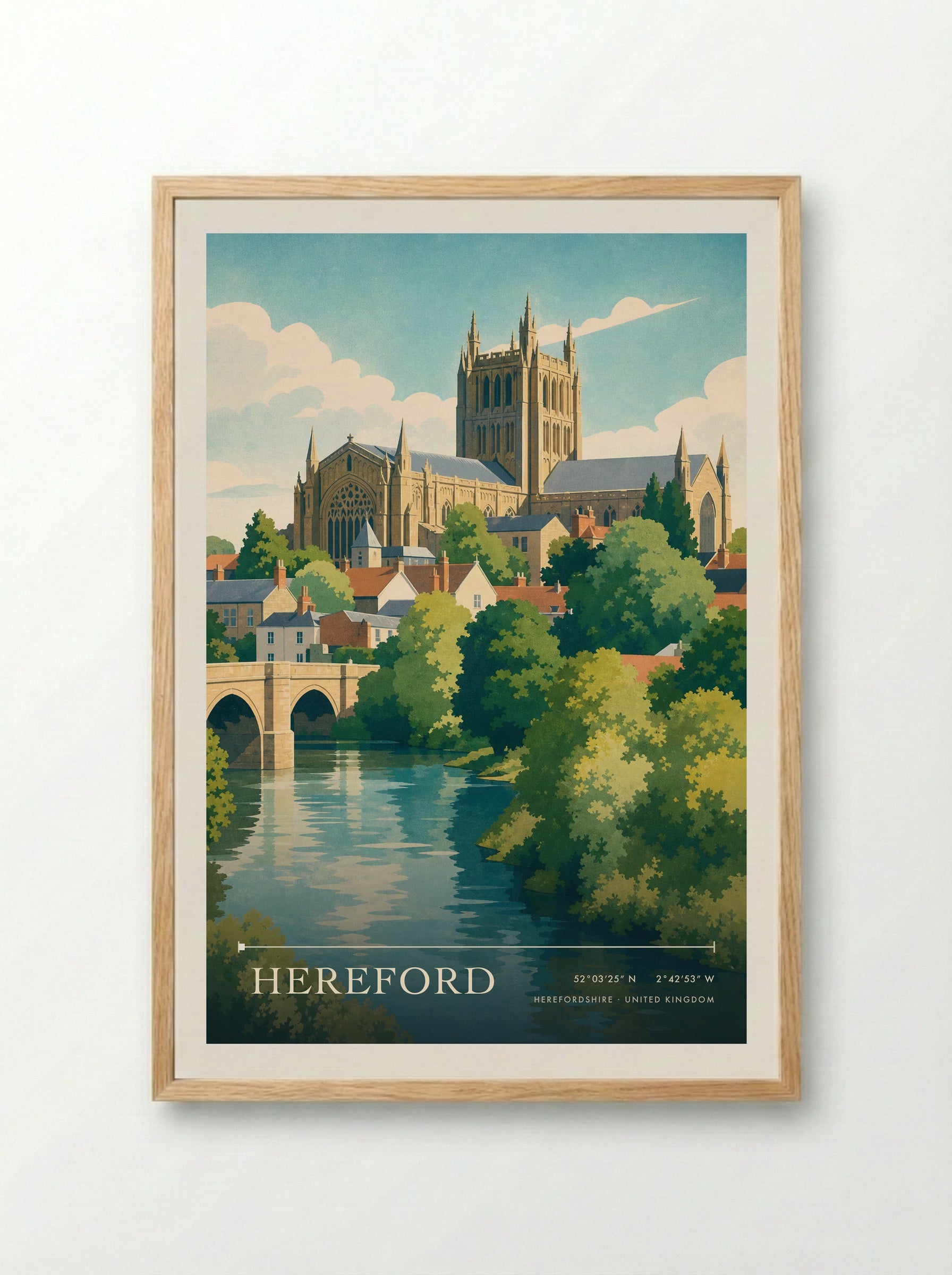 Hereford Herefordshire United Kingdom Travel Poster - Framed Print Wood