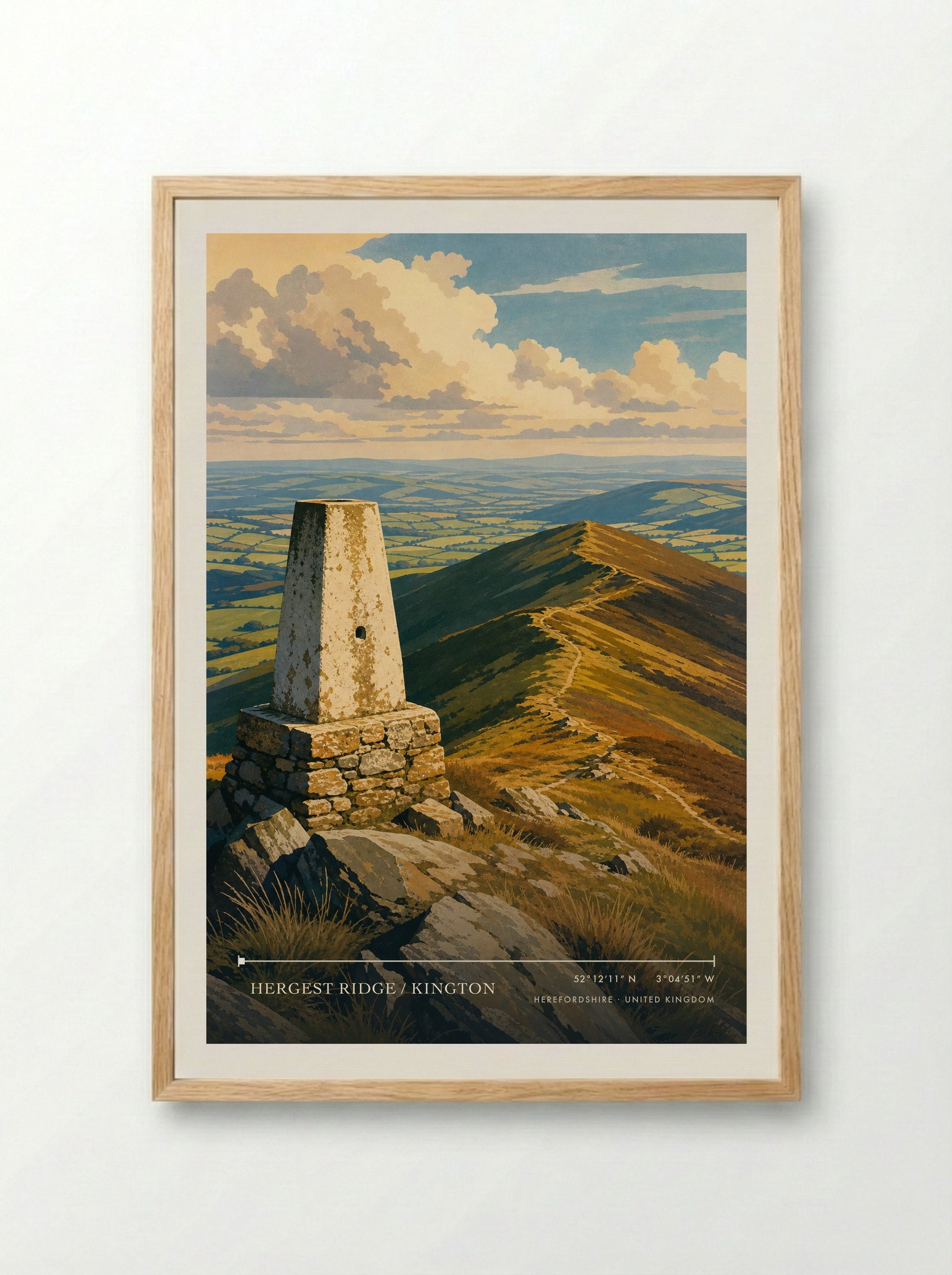 Hergest Ridge / Kington Herefordshire United Kingdom Travel Poster - Framed Print Wood