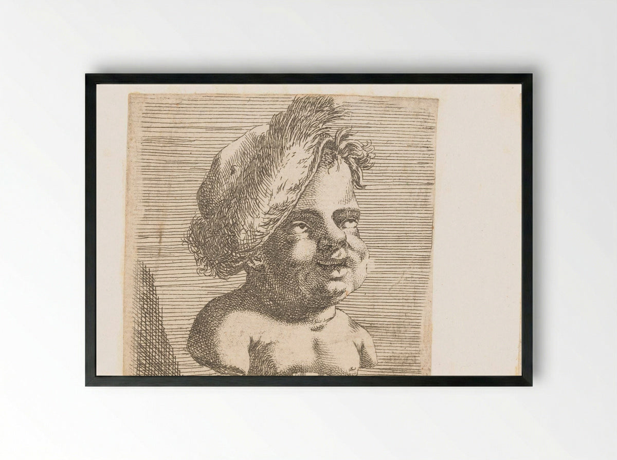 Herm met kinderkop met baret - François Bourlier - Framed Print Black