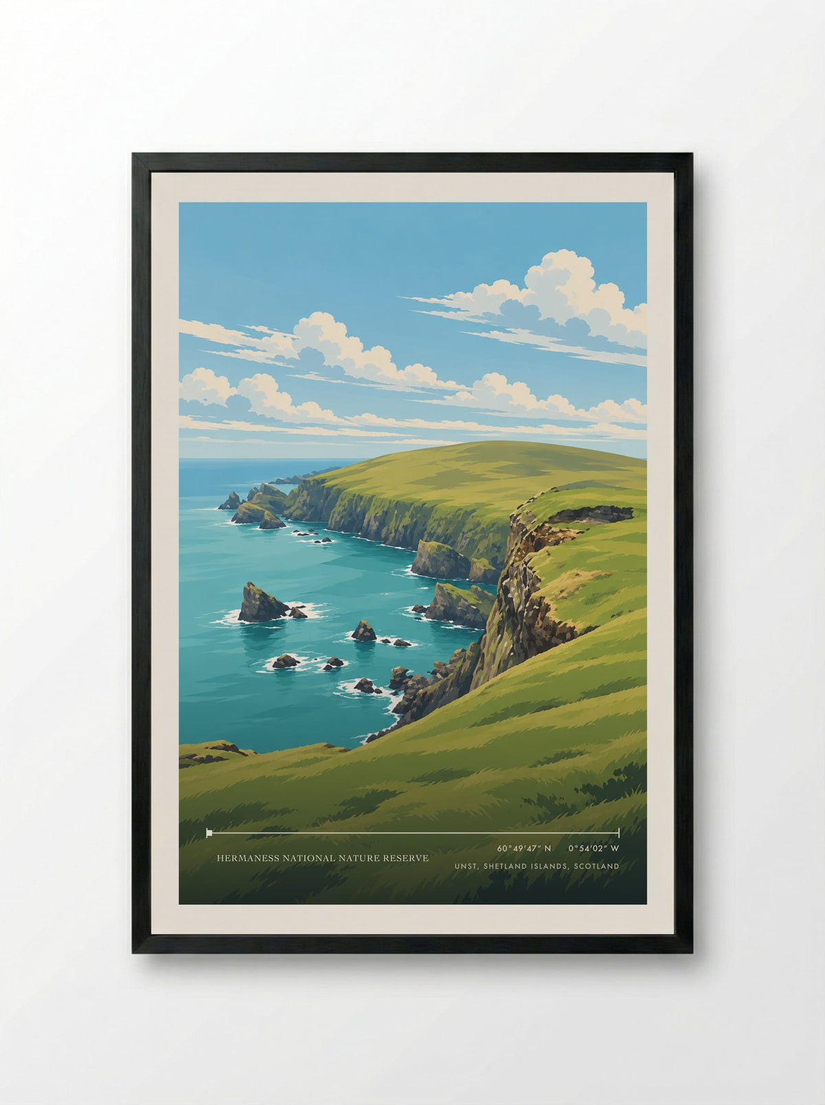 Hermaness National Nature Reserve, Unst, Shetland Islands, Scotland | Travel Poster - Framed Print Black