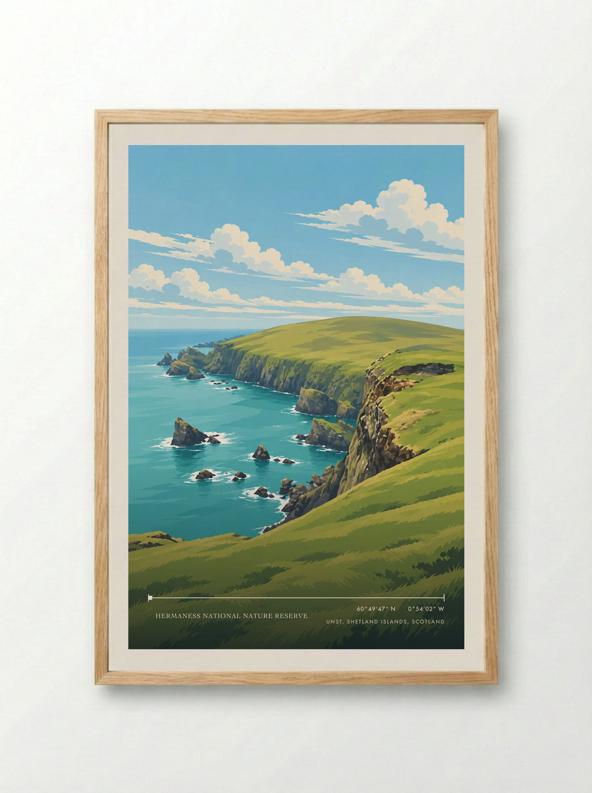 Hermaness National Nature Reserve, Unst, Shetland Islands, Scotland | Travel Poster - Framed Print Wood