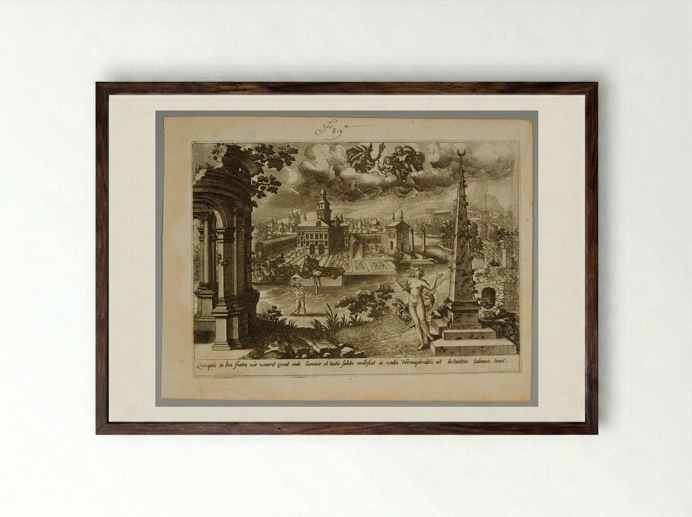 Hermaphrodite and Salmacis - Gerard de Jode - Framed Print Dark Wood