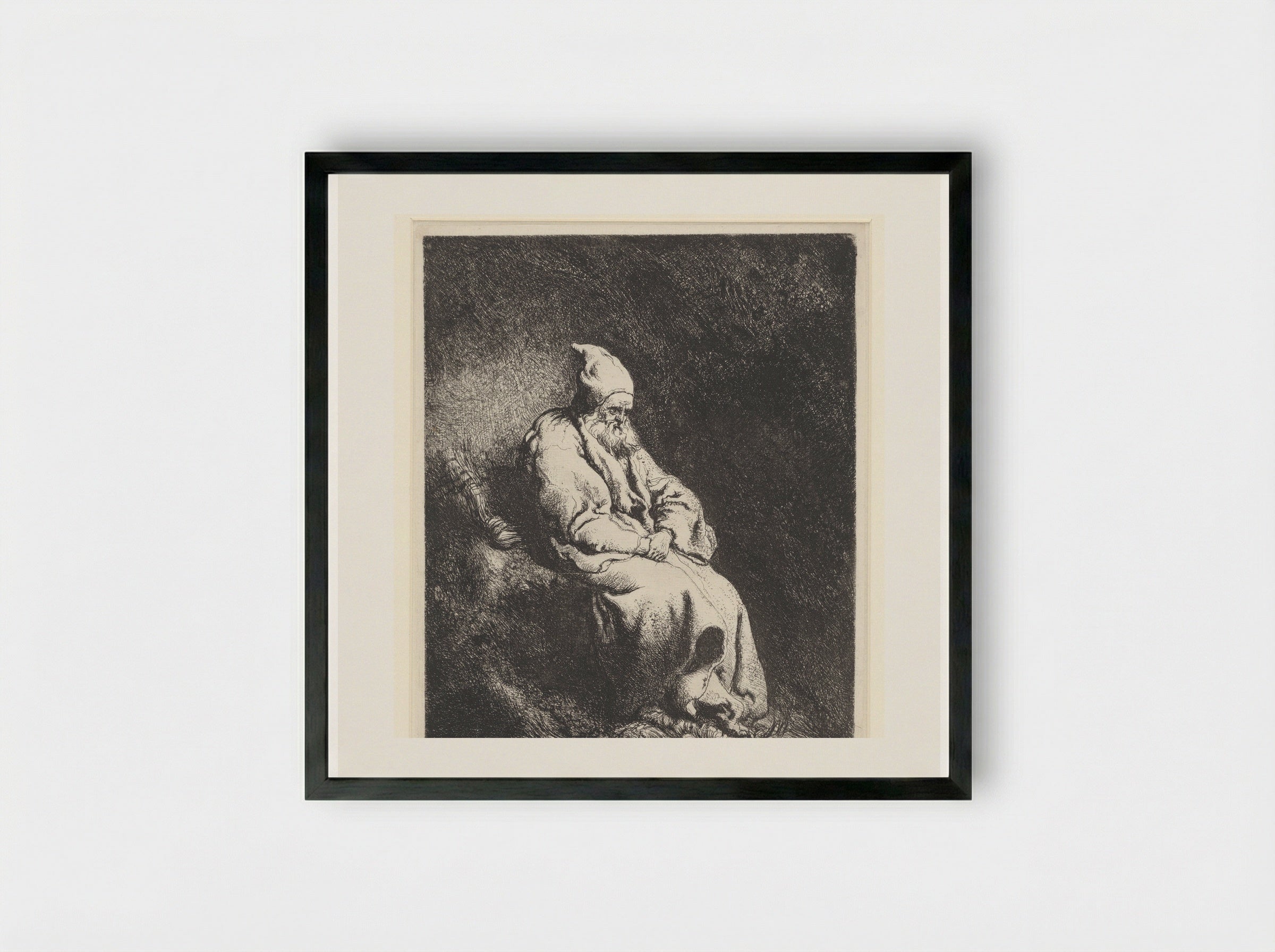 Hermit in a Cave - Jan Lievens - Framed Print Black