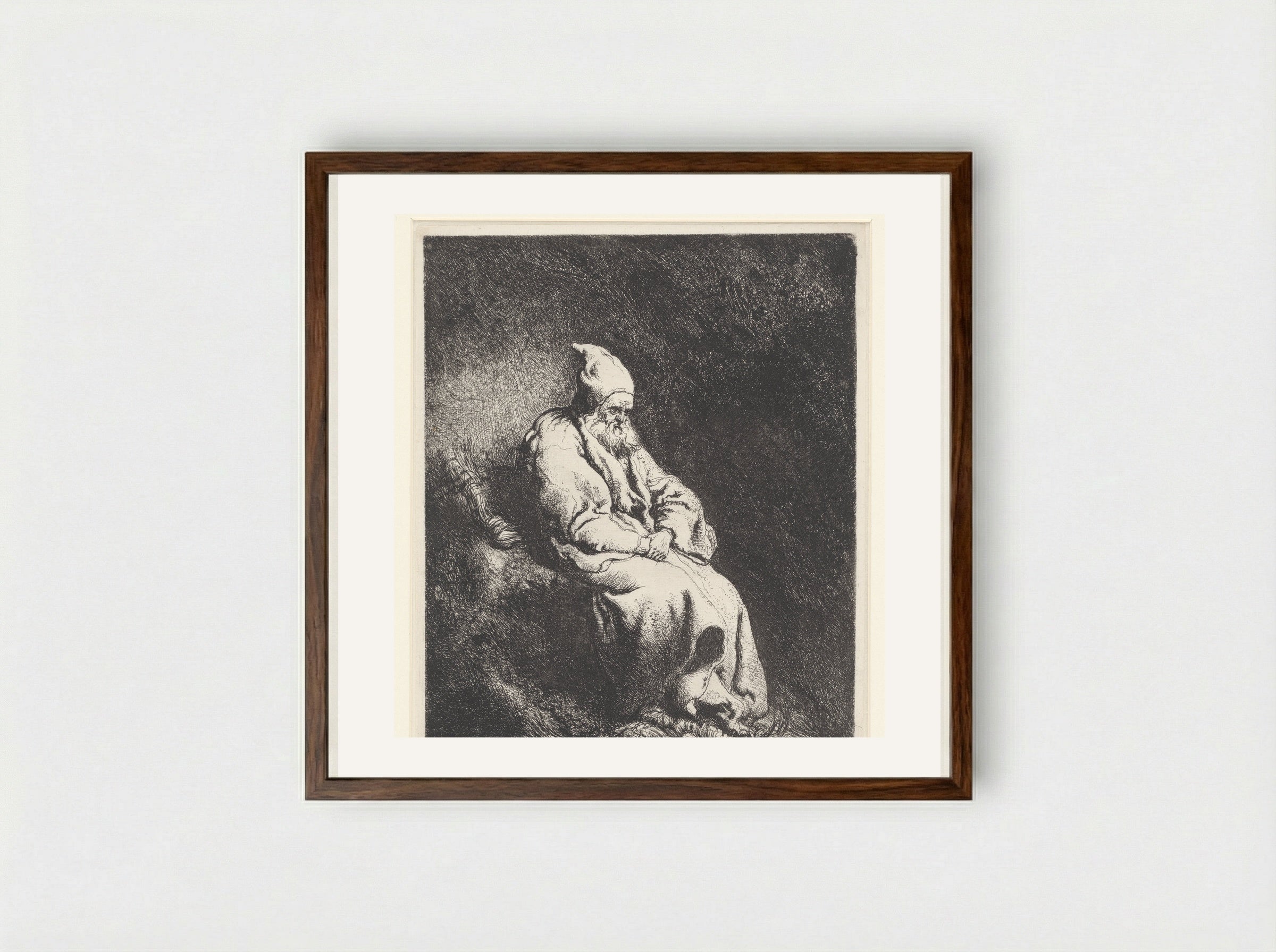Hermit in a Cave - Jan Lievens - Framed Print Dark Wood