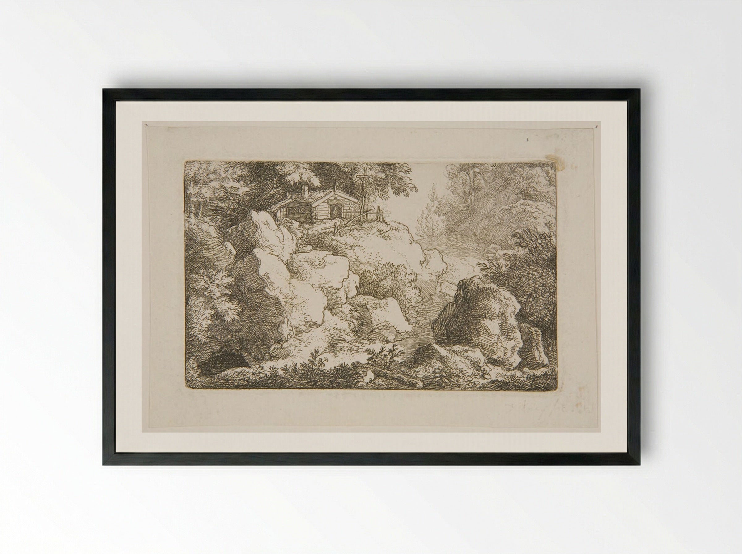 Hermit's Hut on a Hill - Christian Wilhelm Ernst Dietrich - Framed Print Black