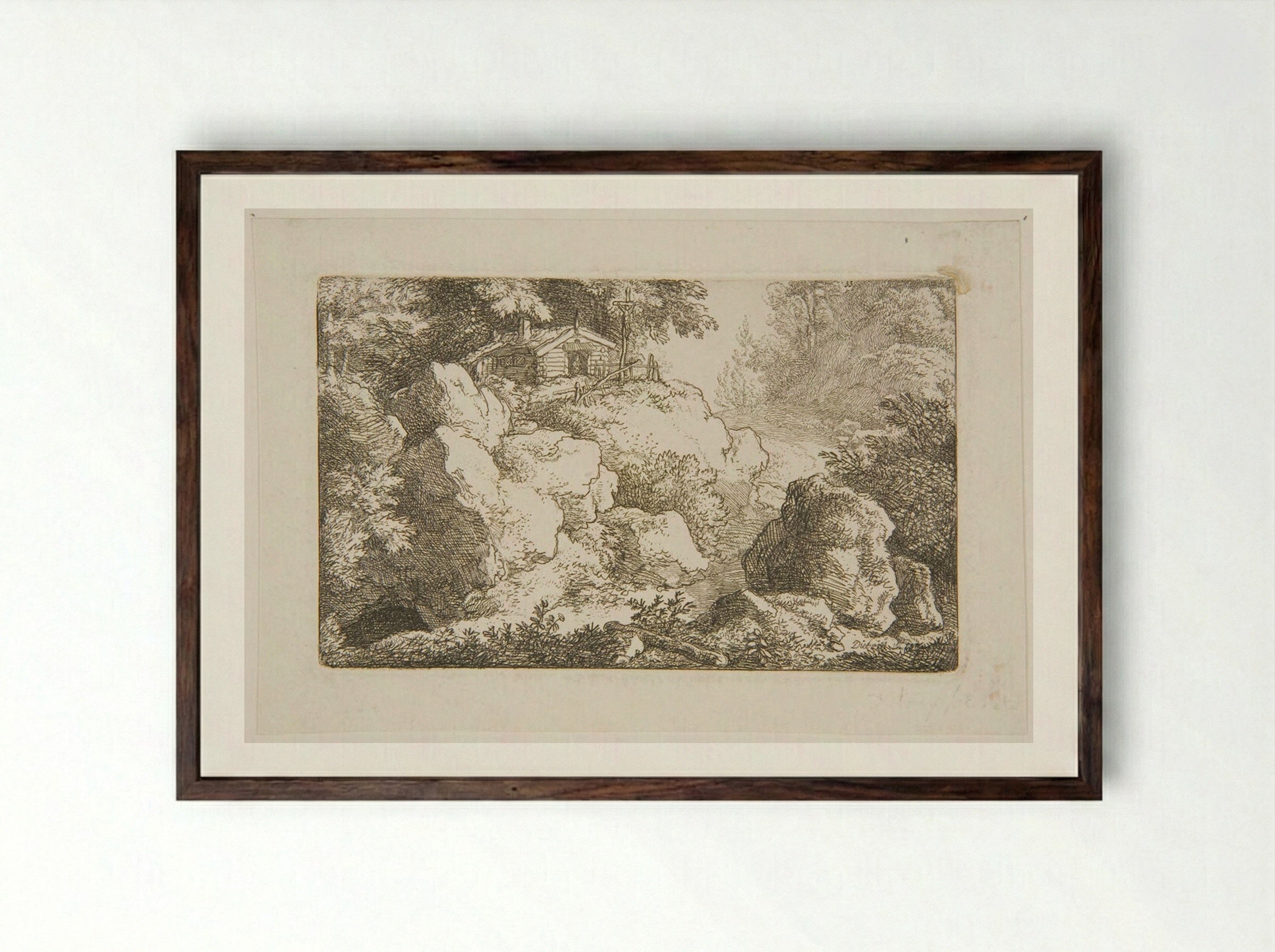 Hermit's Hut on a Hill - Christian Wilhelm Ernst Dietrich - Framed Print Dark Wood