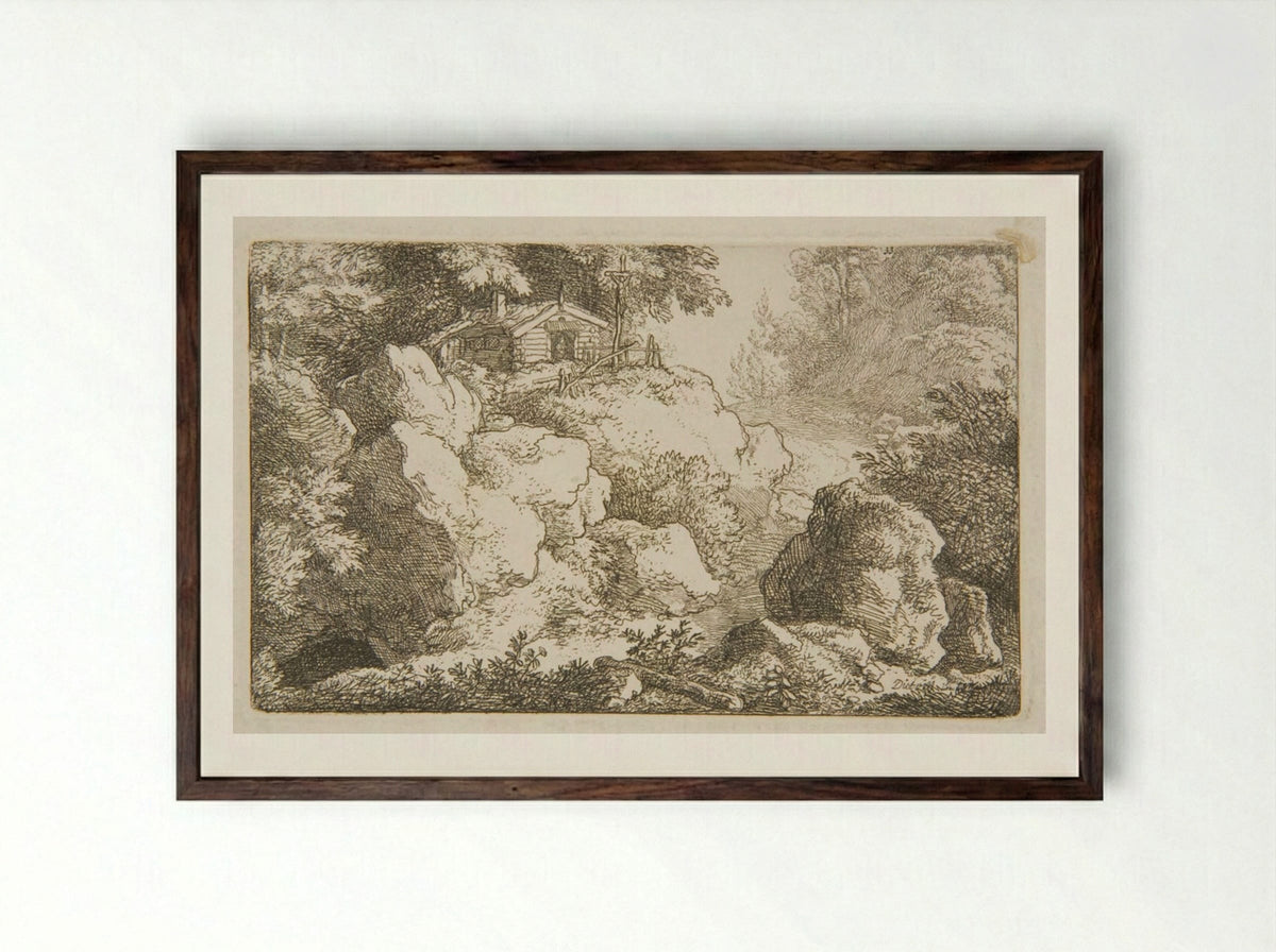 Hermit's Hut on a Hill - Christian Wilhelm Ernst Dietrich - Framed Print Dark Wood